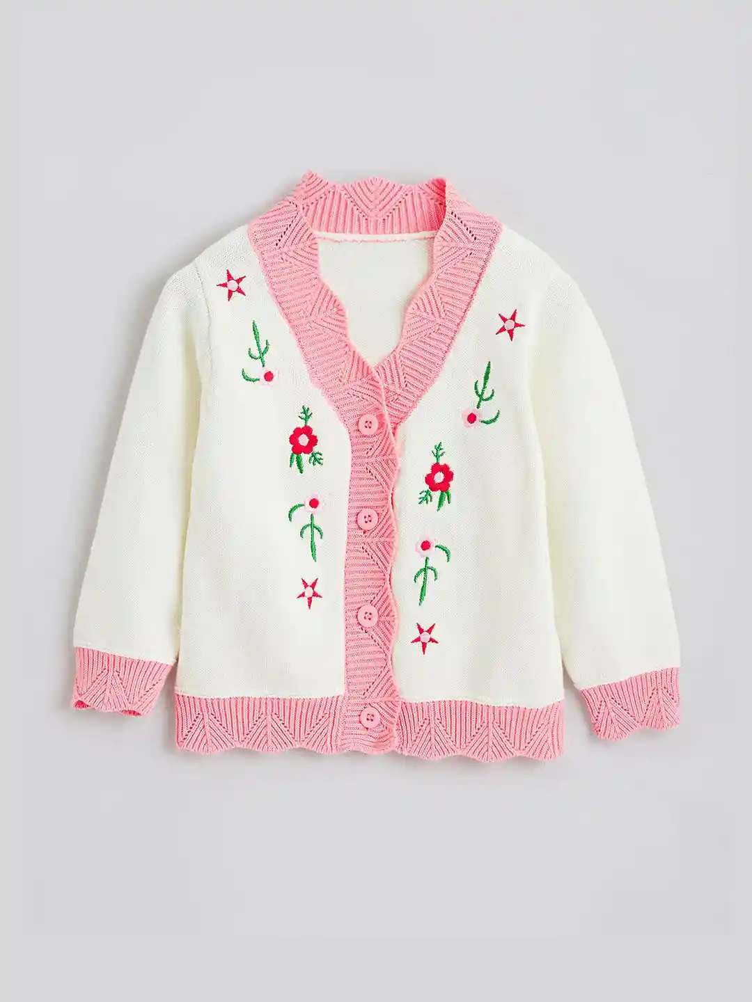 Buy Hopscotch Girls Floral Embroidered Cardigan Sweaters for