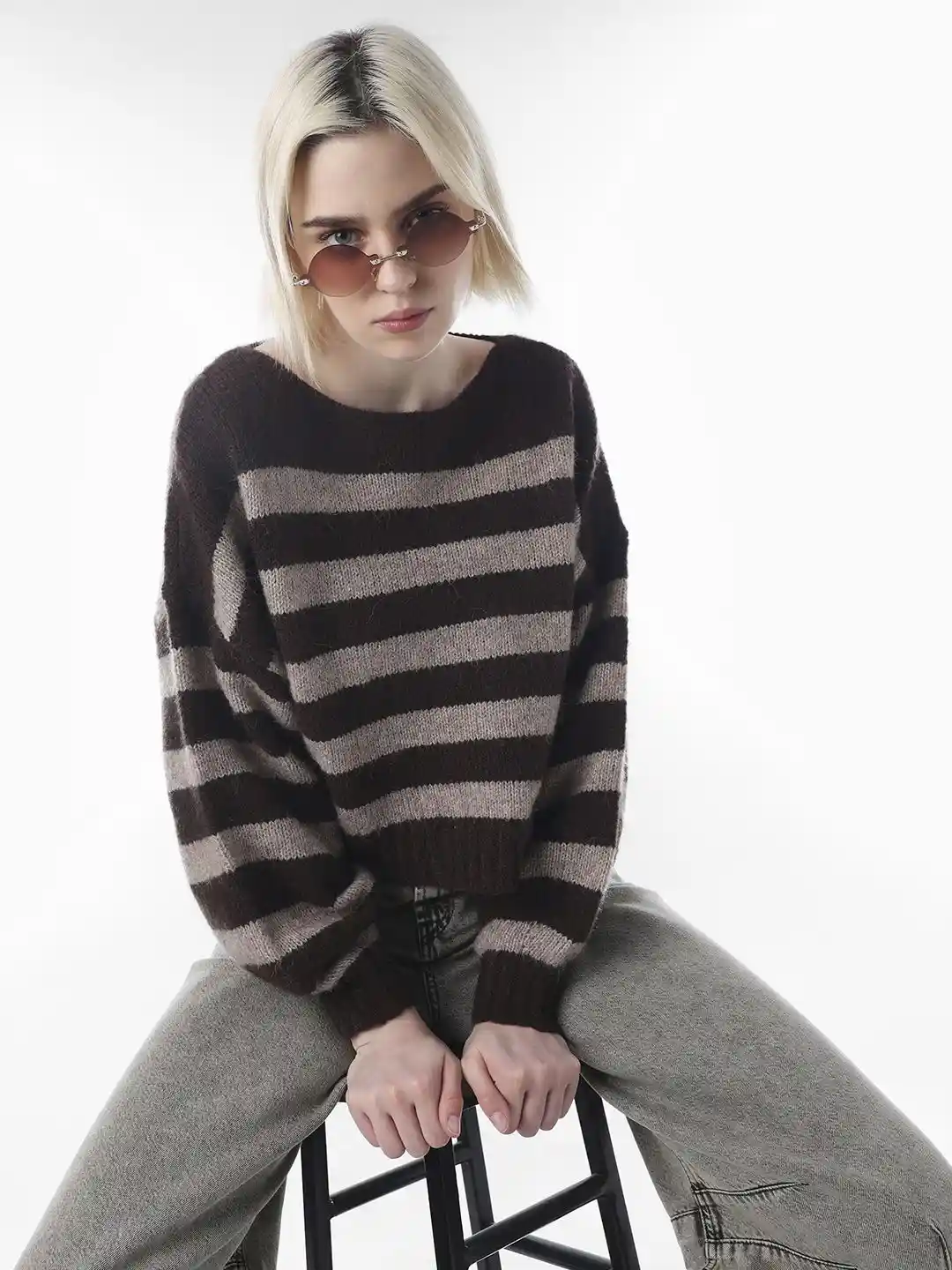 Buy ONLY Striped Pullover With Fuzzy Detail Sweater Sweaters for