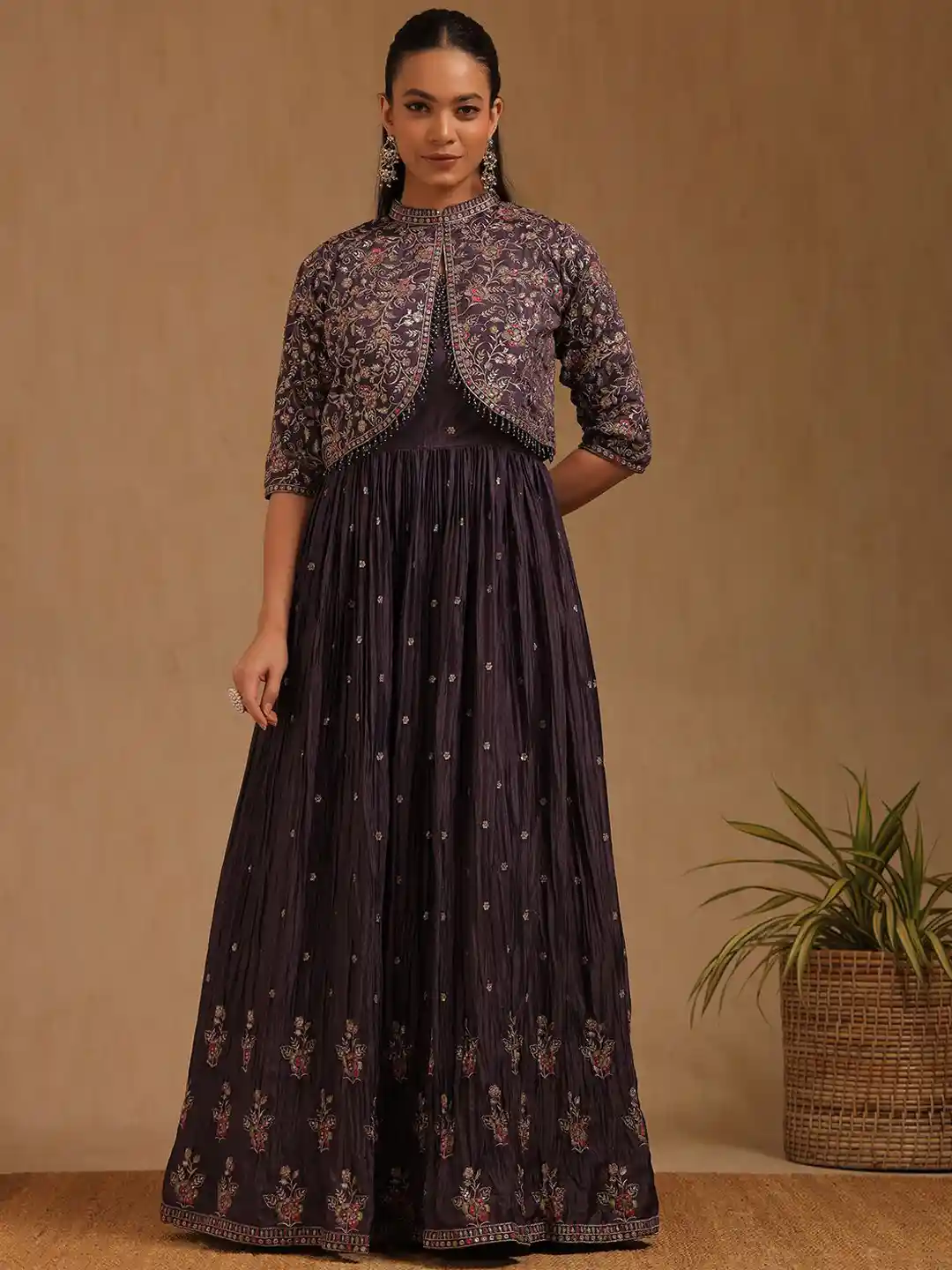Buy Soch Embroidered Sequined Gown With Jacket Ethnic Dresses