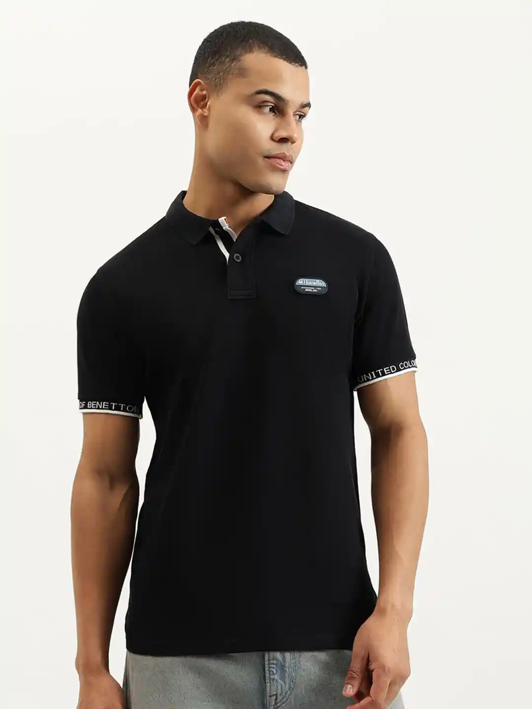 United Colors of Benetton Men Solid Polo Collar Pure Cotton T-shirt