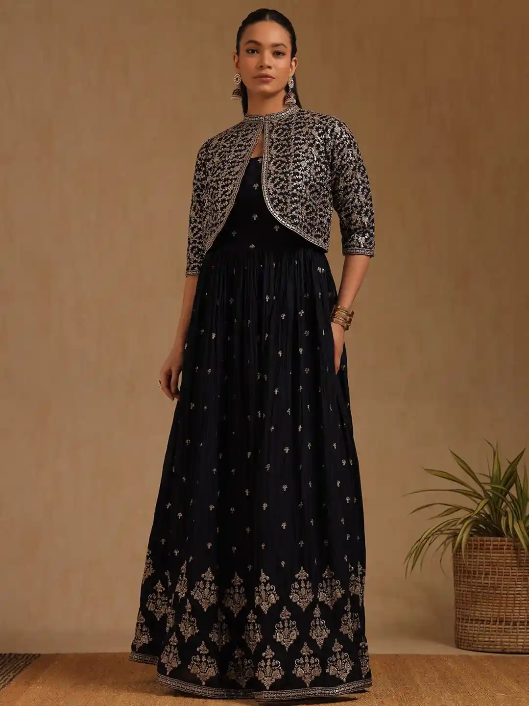 Soch Women Embroidered Round Neck Maxi Ethnic Dress