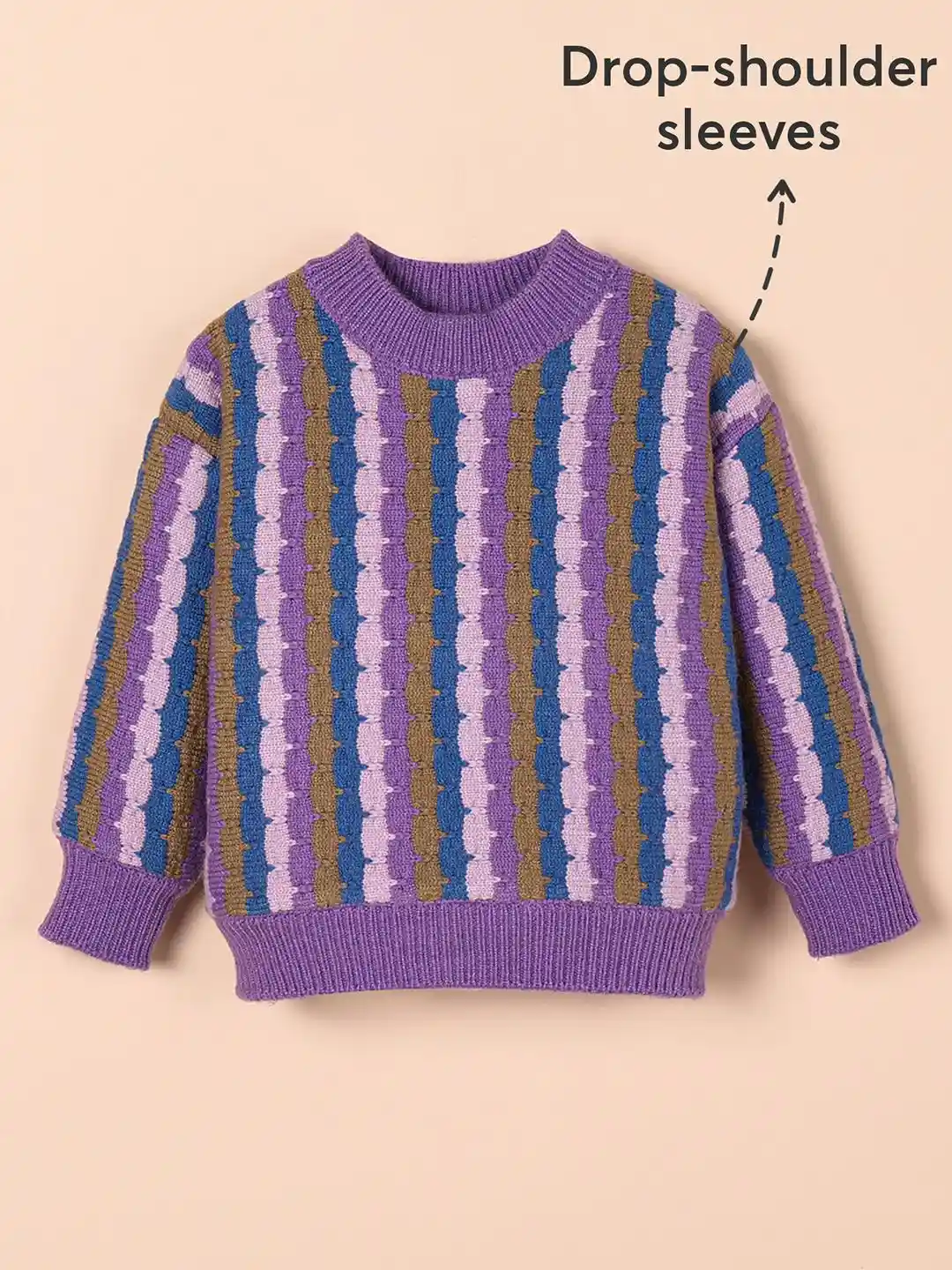Buy Hopscotch Girls BLENDED Striped Sweaters Sweaters for Girls