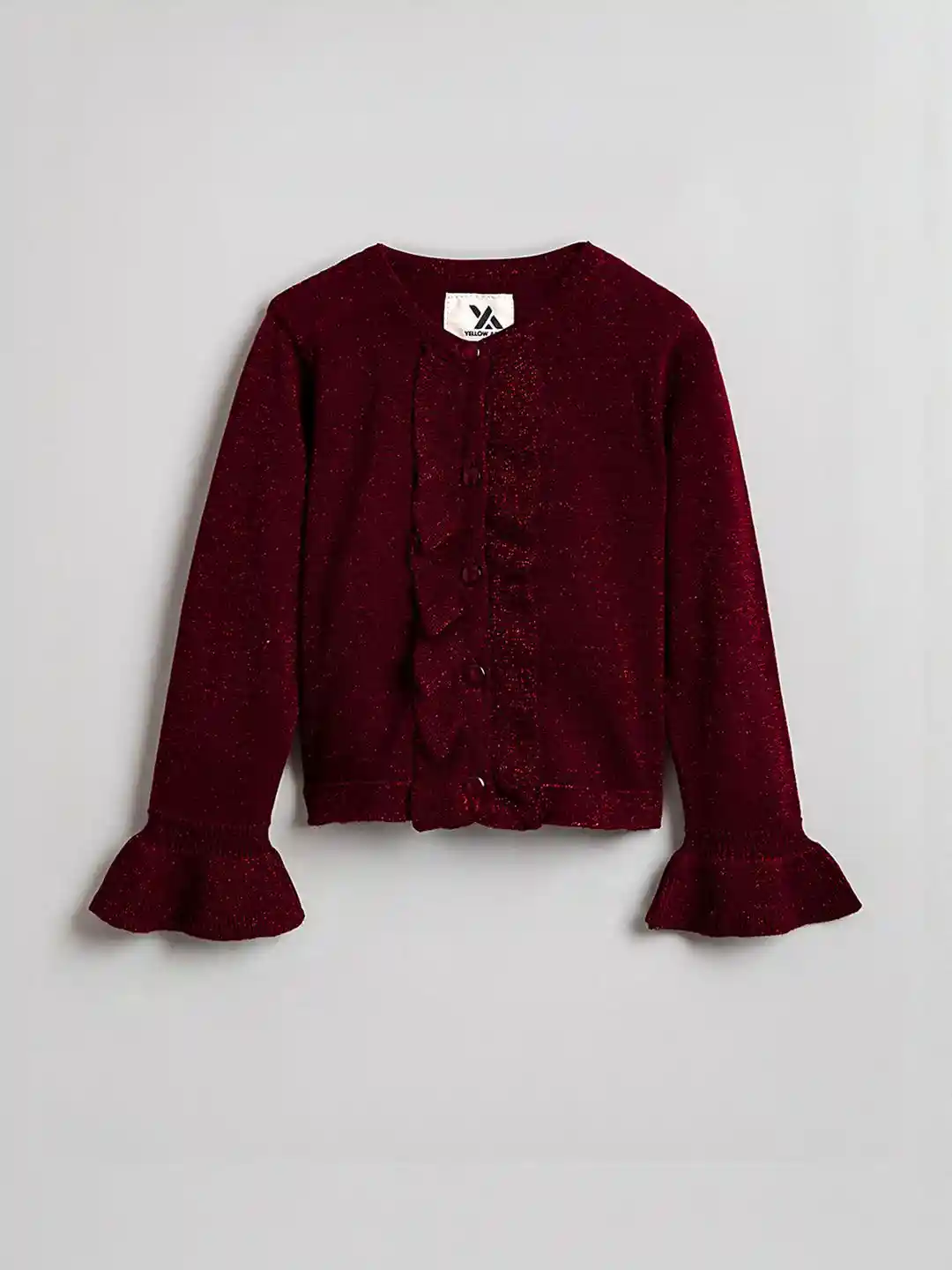 Buy Hopscotch Girls Printed Woollen Long Sleeve Ruffled Cardigan