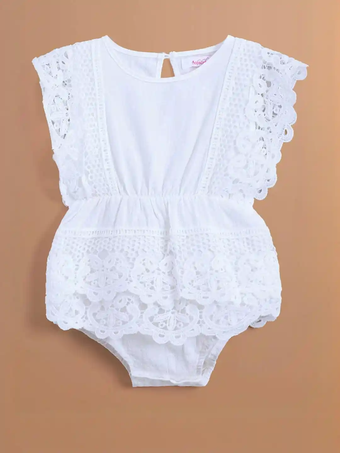 Buy Hopscotch Girls White Pure Cotton Lace Onesie Bodysuit for