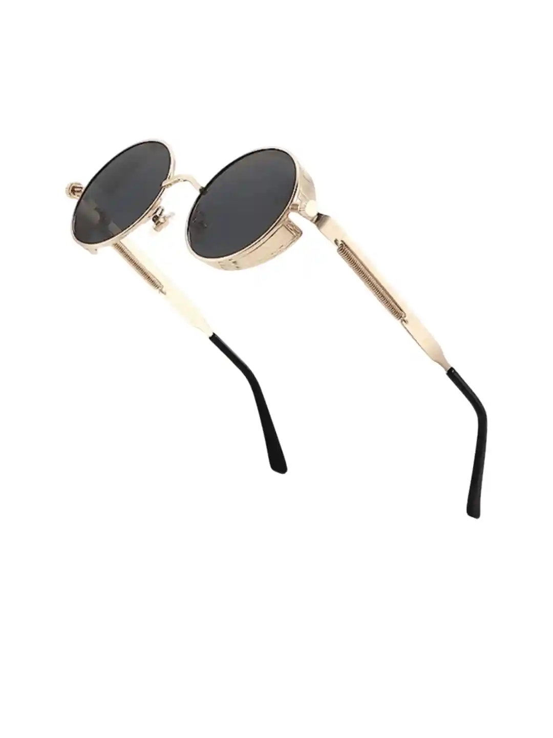 SPADEACES Women Full Rim UV Protected Round Sunglasses Steampunk Gold  Black-01