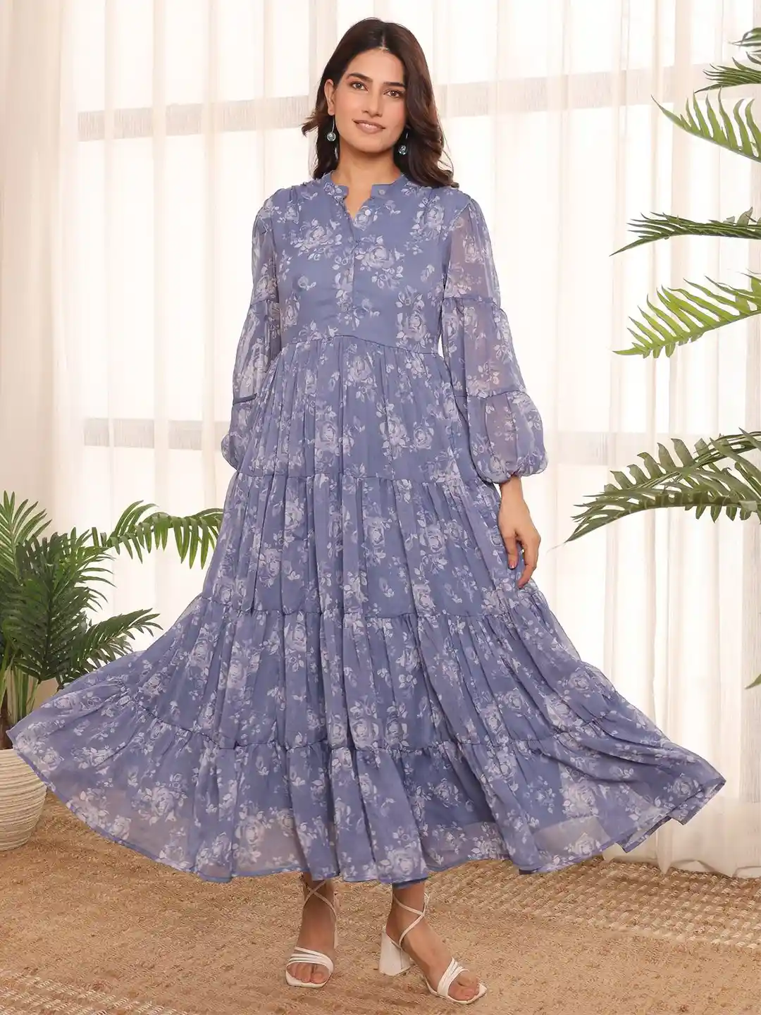 Chiffon Fit And Flare Floor Length Dress Juniper Aqua Blue