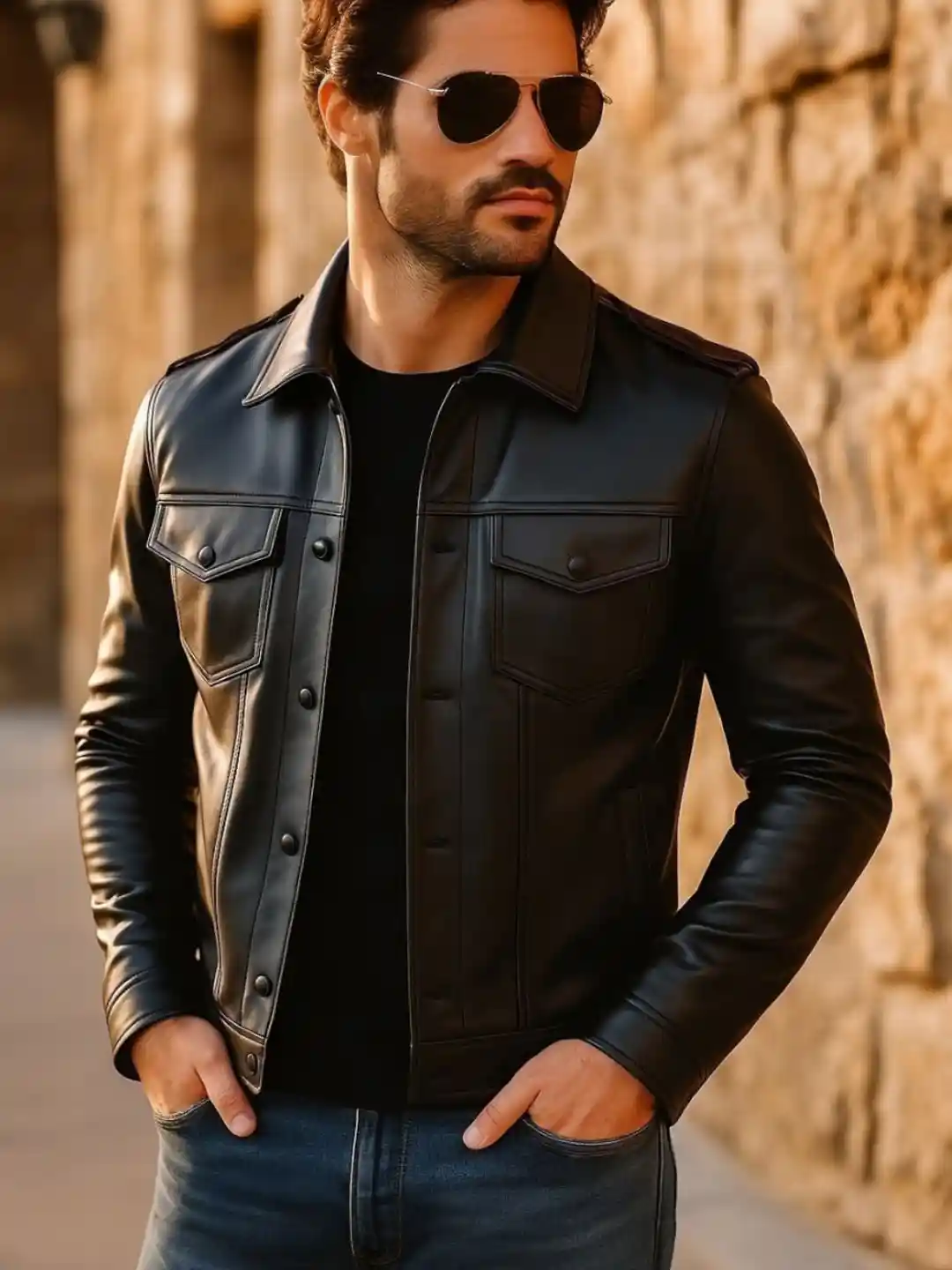 Buy Devoted Spread Collar Long Sleeves Leather Jacket Jackets