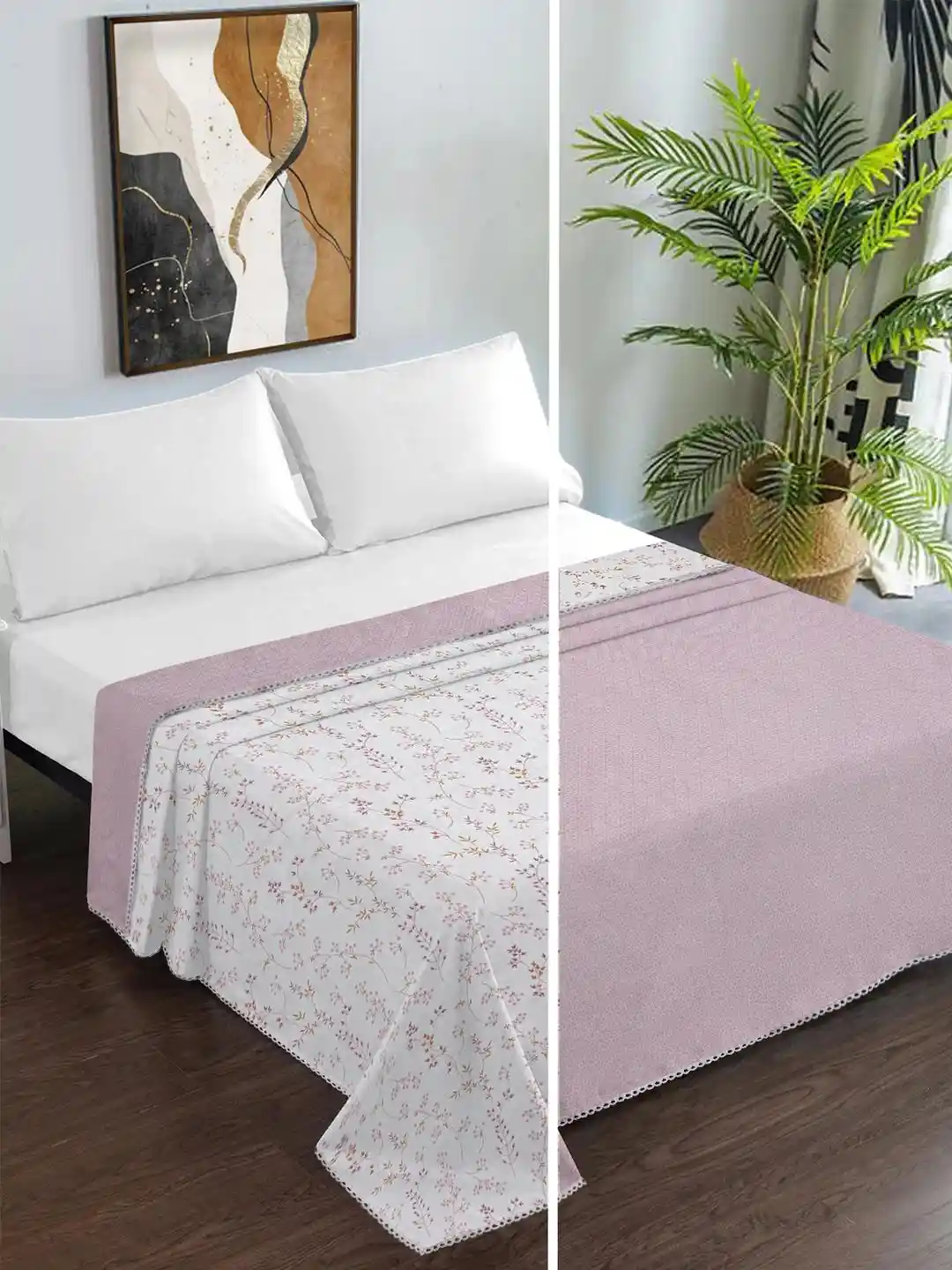 Buy Myntra Elegant Homes Pink White Reversible Floral150 GSM AC