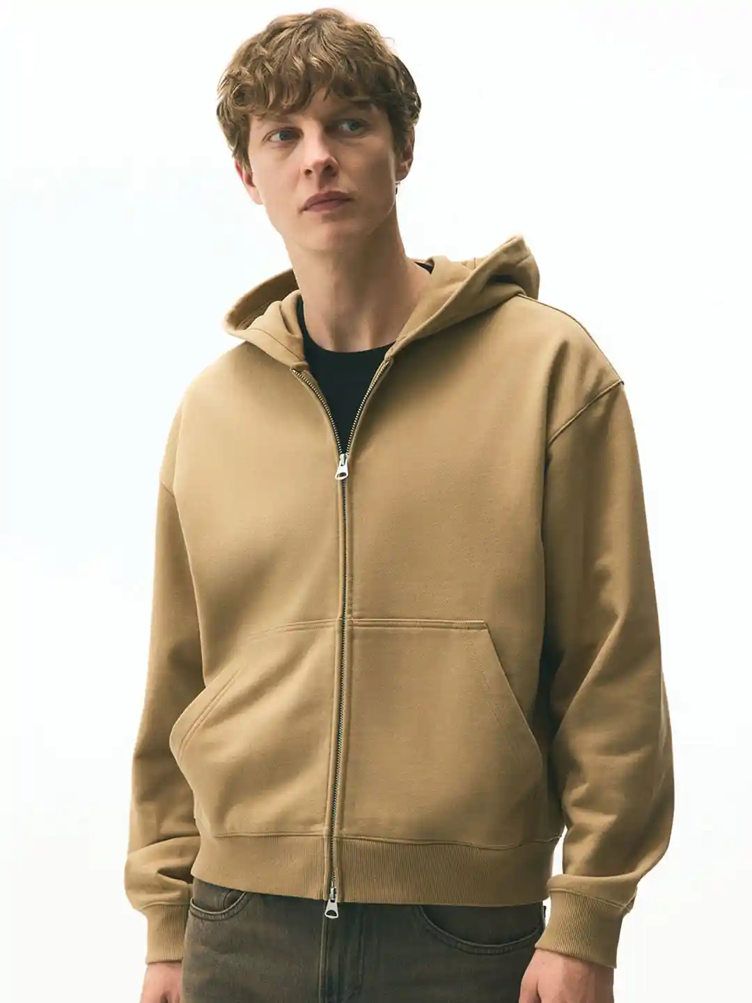 Buy H&M Loose Fit Boxy-Style Zip-Through Pure Cotton Hoodie