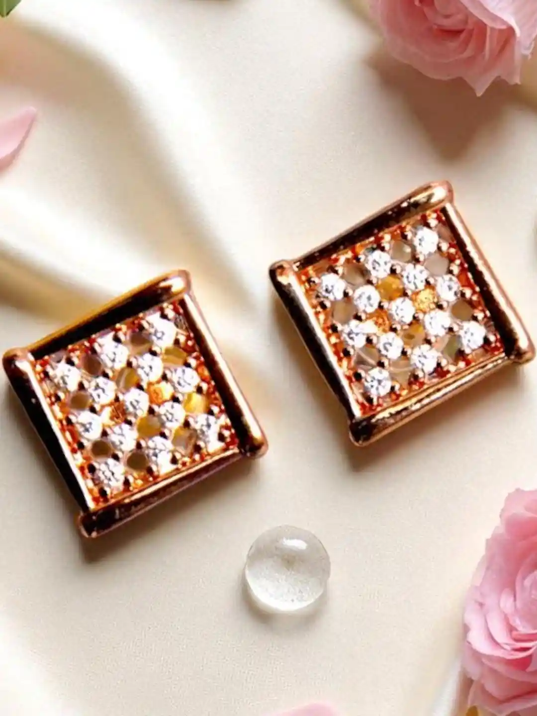Buy AccessHer Gold Plated American Diamond Square-shaped Stud