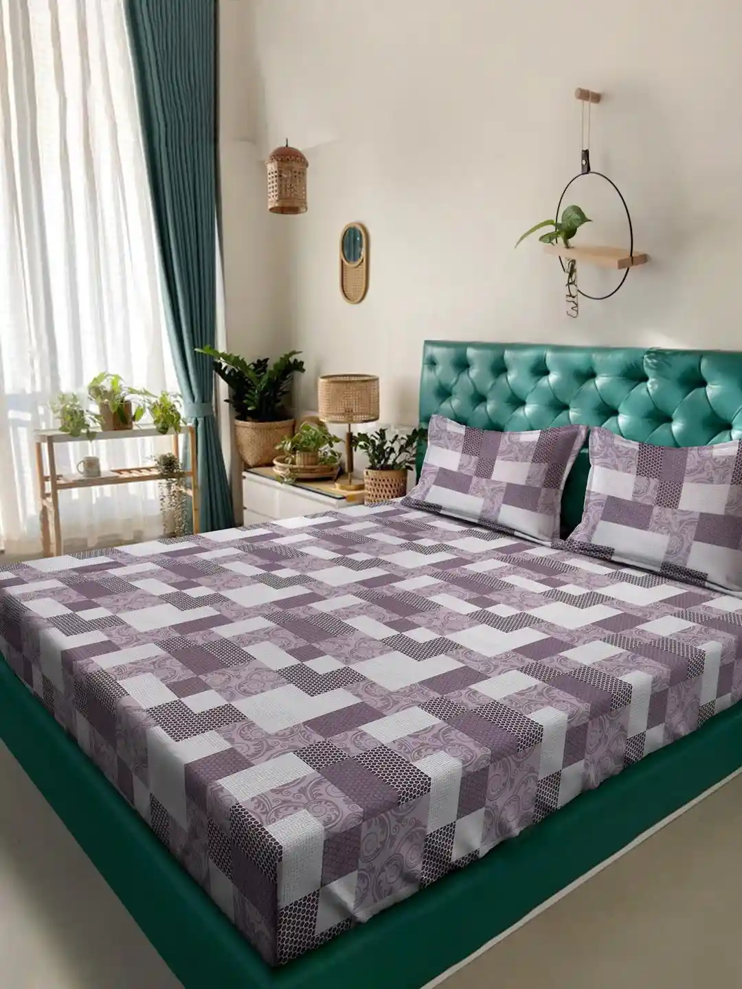 Buy Klotthe Purple Geometric 400 TC Pure Cotton Double Bedsheet in