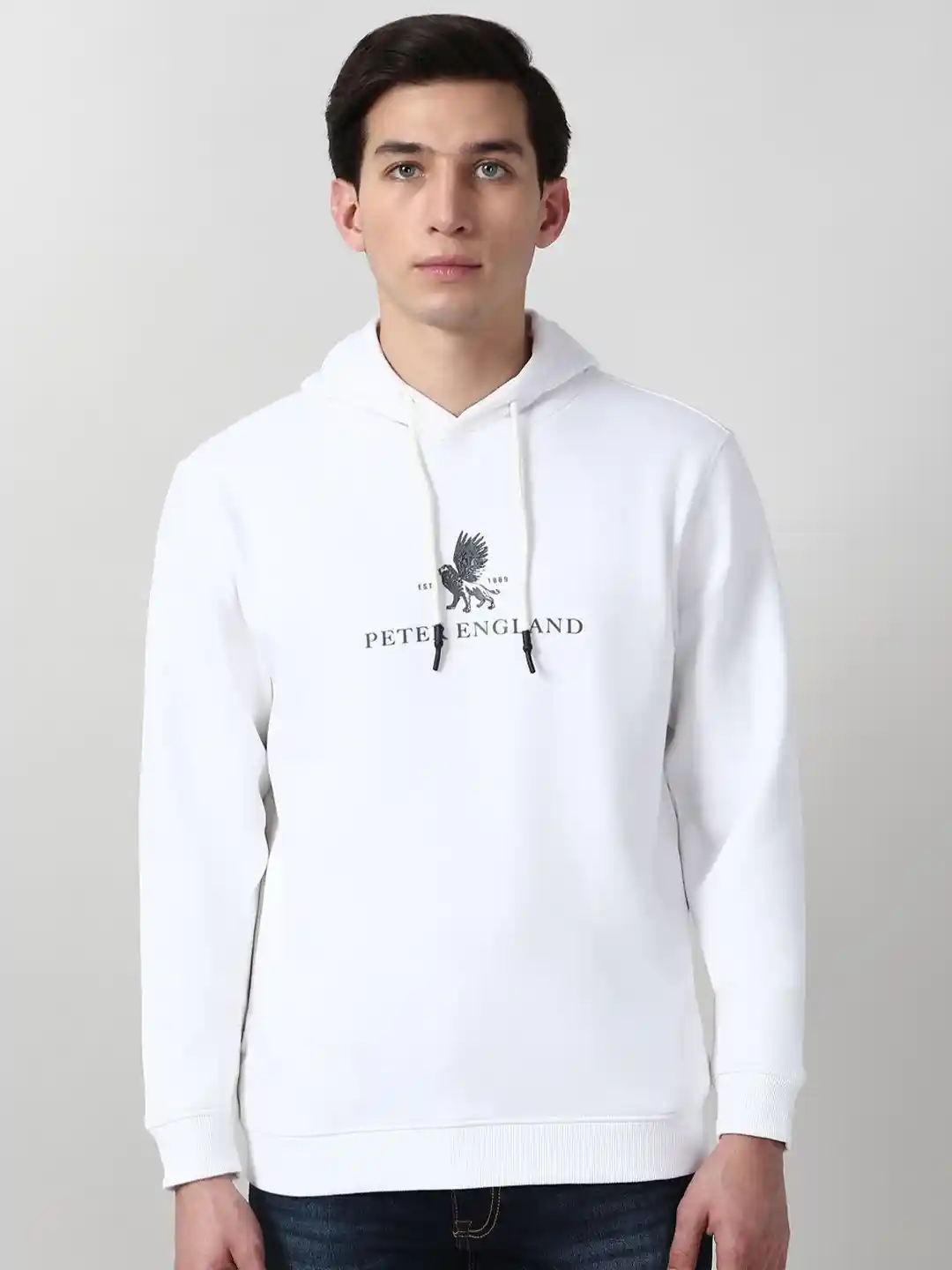 Peter England Casuals Men Printed Hooded Sweatshirt
