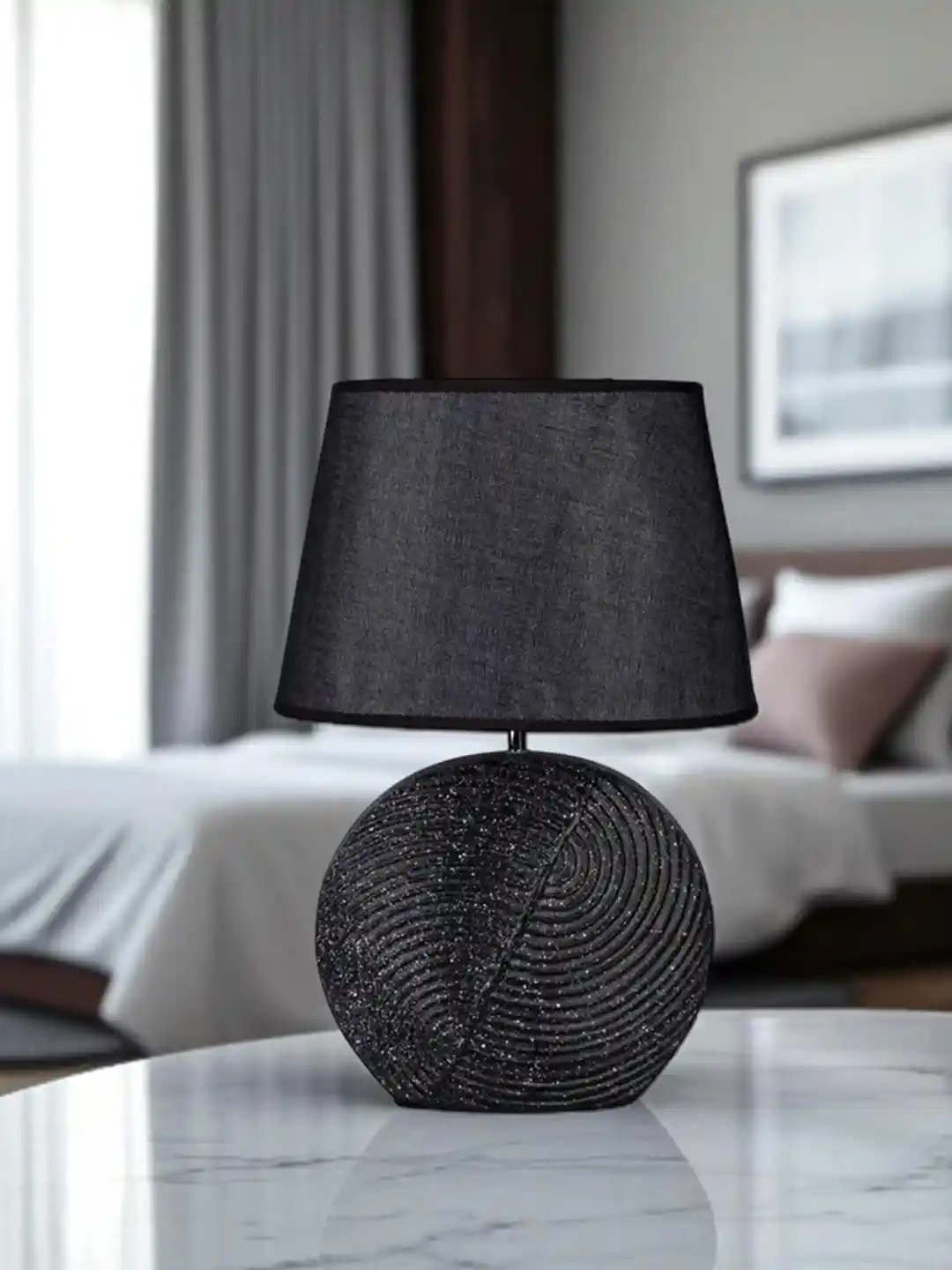 AARVI DECOR STUDIO Black Ceramic Traditional Frusturical Shaped Table Lamp