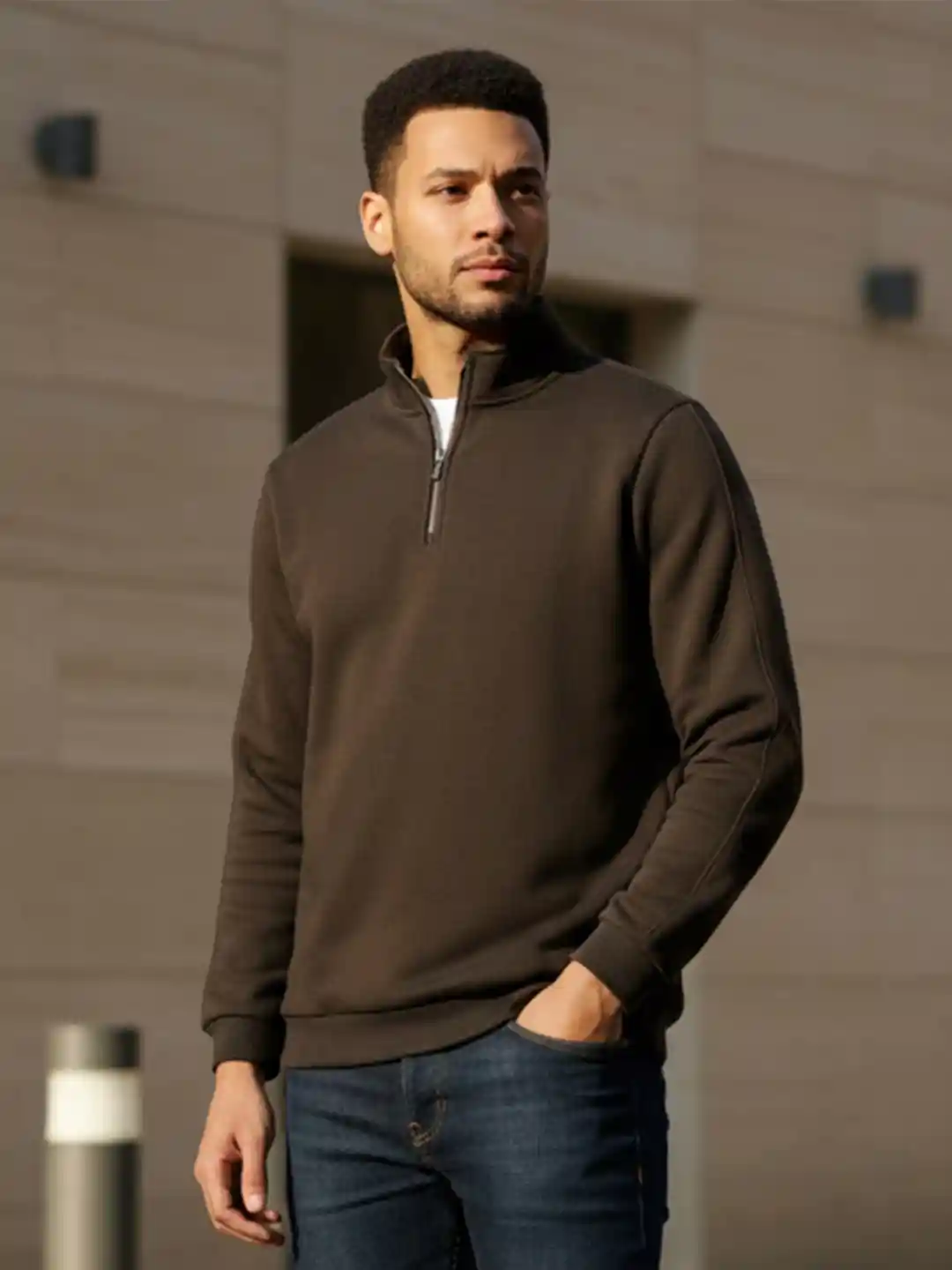 Buy XYXX Men Relaxed Fit Solid Brown IntelliSmooth Pulse Half-Zip