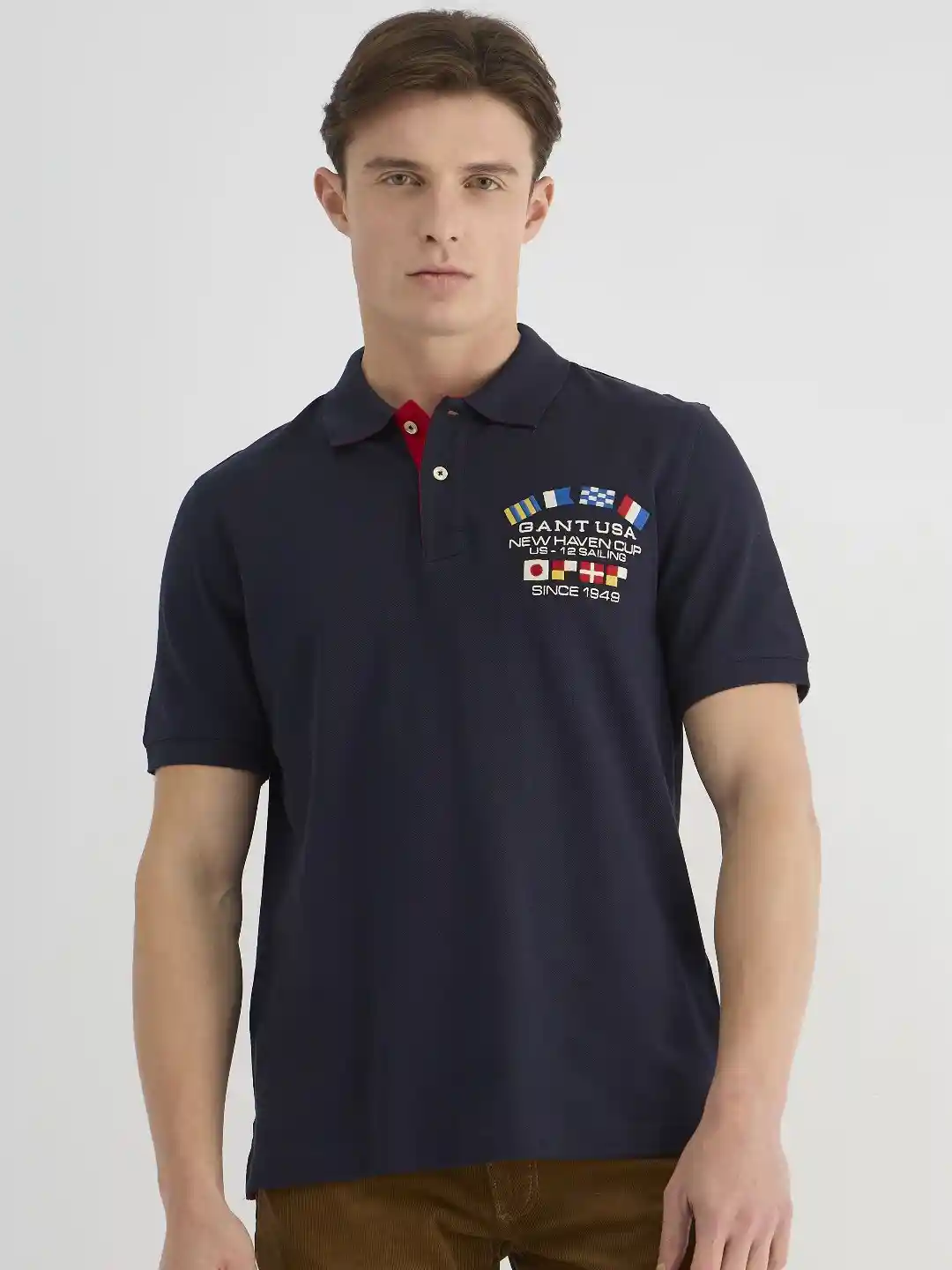 Buy GANT Men Flag Embroidered Polo Collar Cotton T-shirt Tshirts