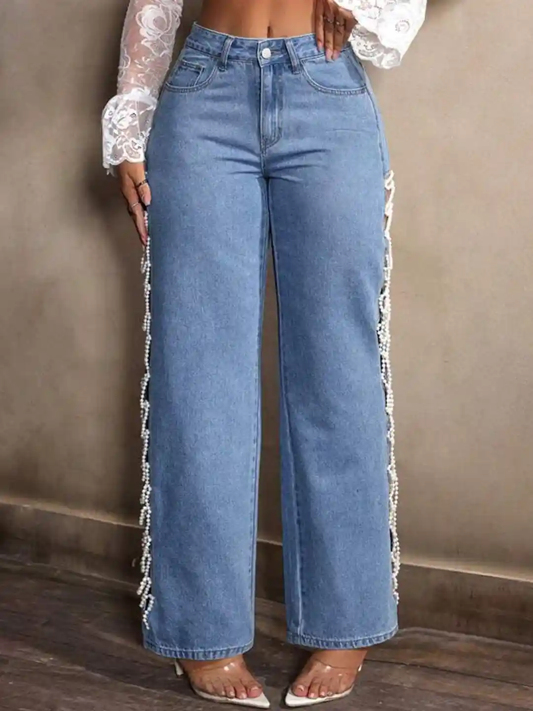 Buy Wear Your Words Women High-Rise Alice Pearl Embellished Slit