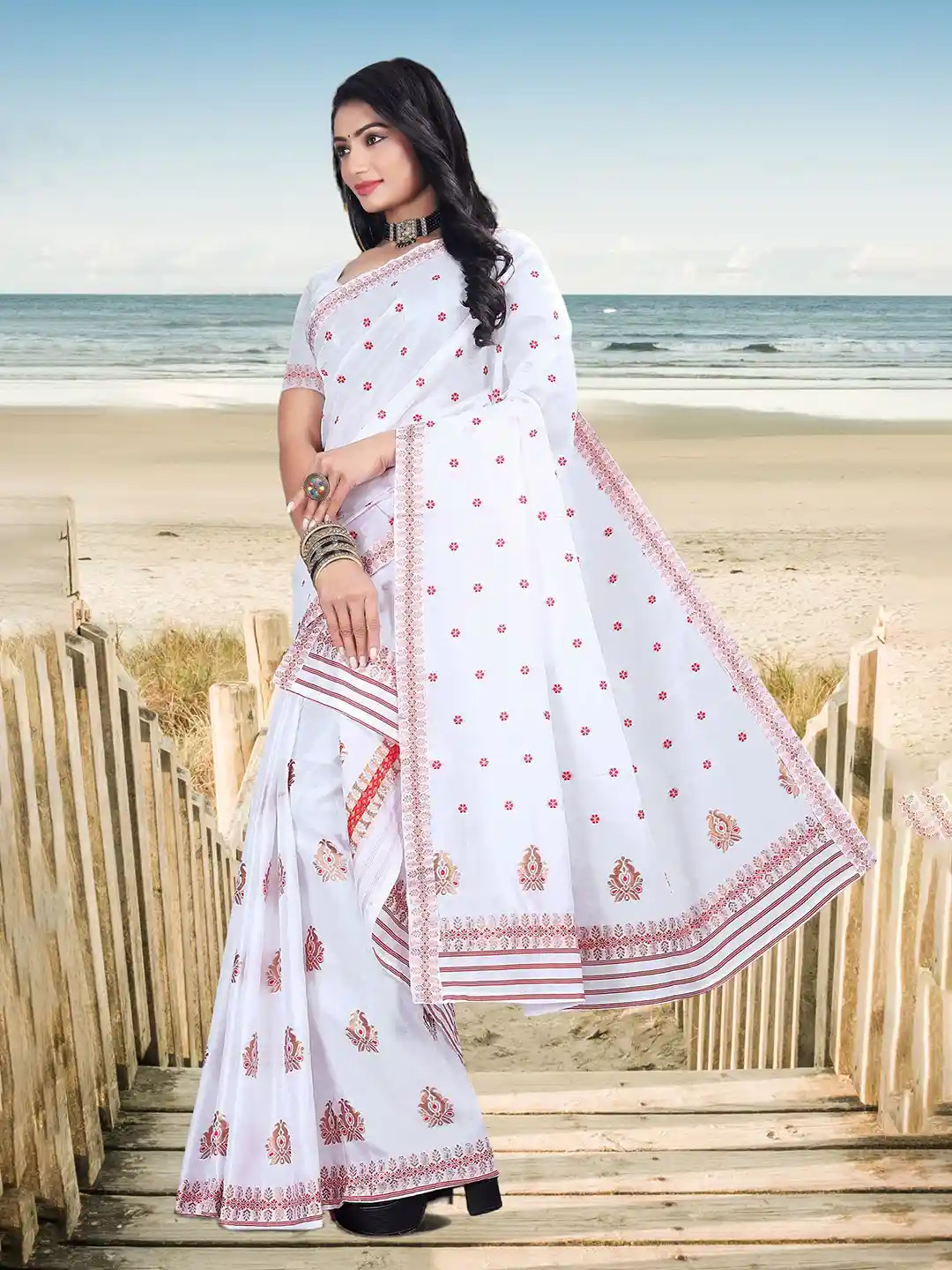 Buy KAMDAR Woven Design Poly Pat Silk Assamese Mekhela Sador Saree