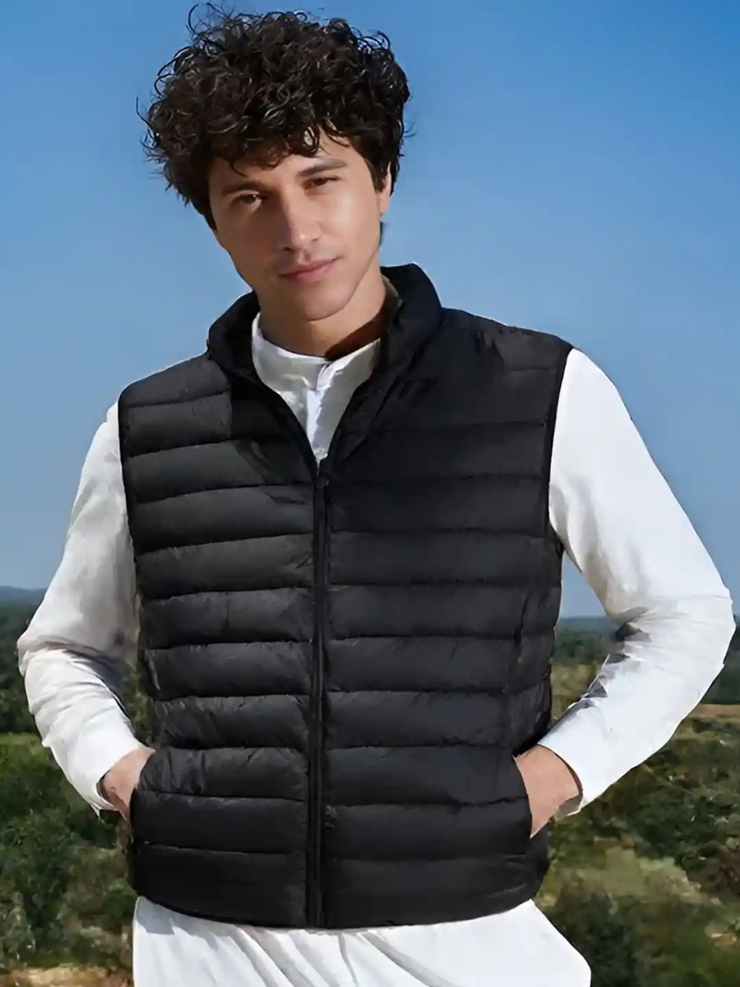 Buy MAYKR Men Striped Polyester Crop Puffer Jacket with Patchwork