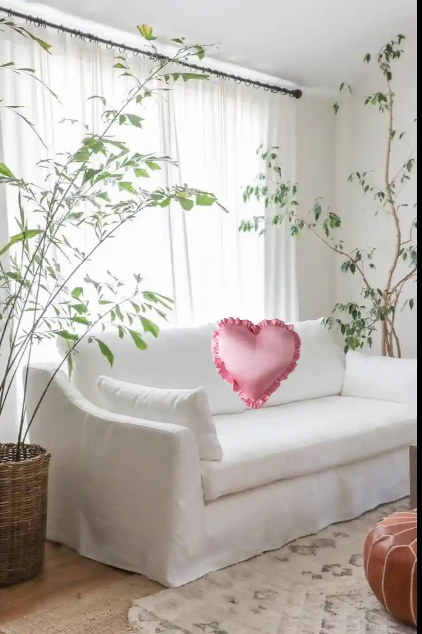 THROWPILLOW Pink Satin Love Frill Heart Shaped Valentine Cushion Covers