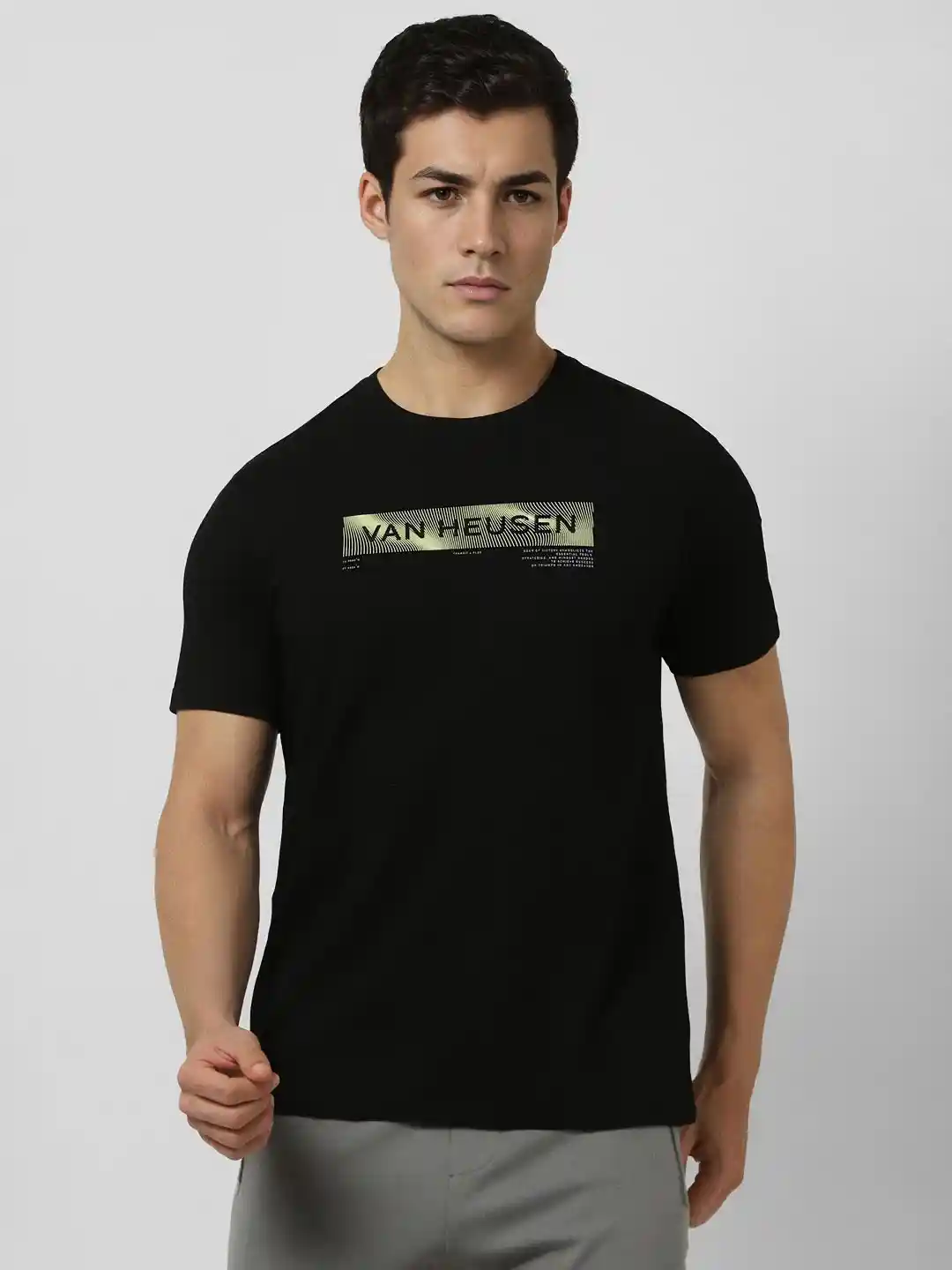 Buy Van Heusen Flex Men Typography Printed Round Neck Cotton Slim