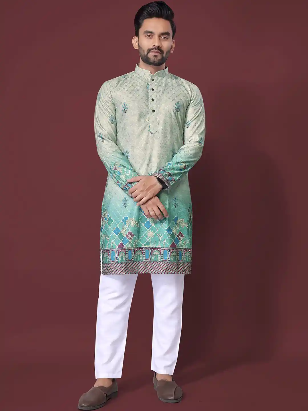 CHARLOTTE GRACIOUS Men Floral Printed Sequinned Shadow Work Kurta