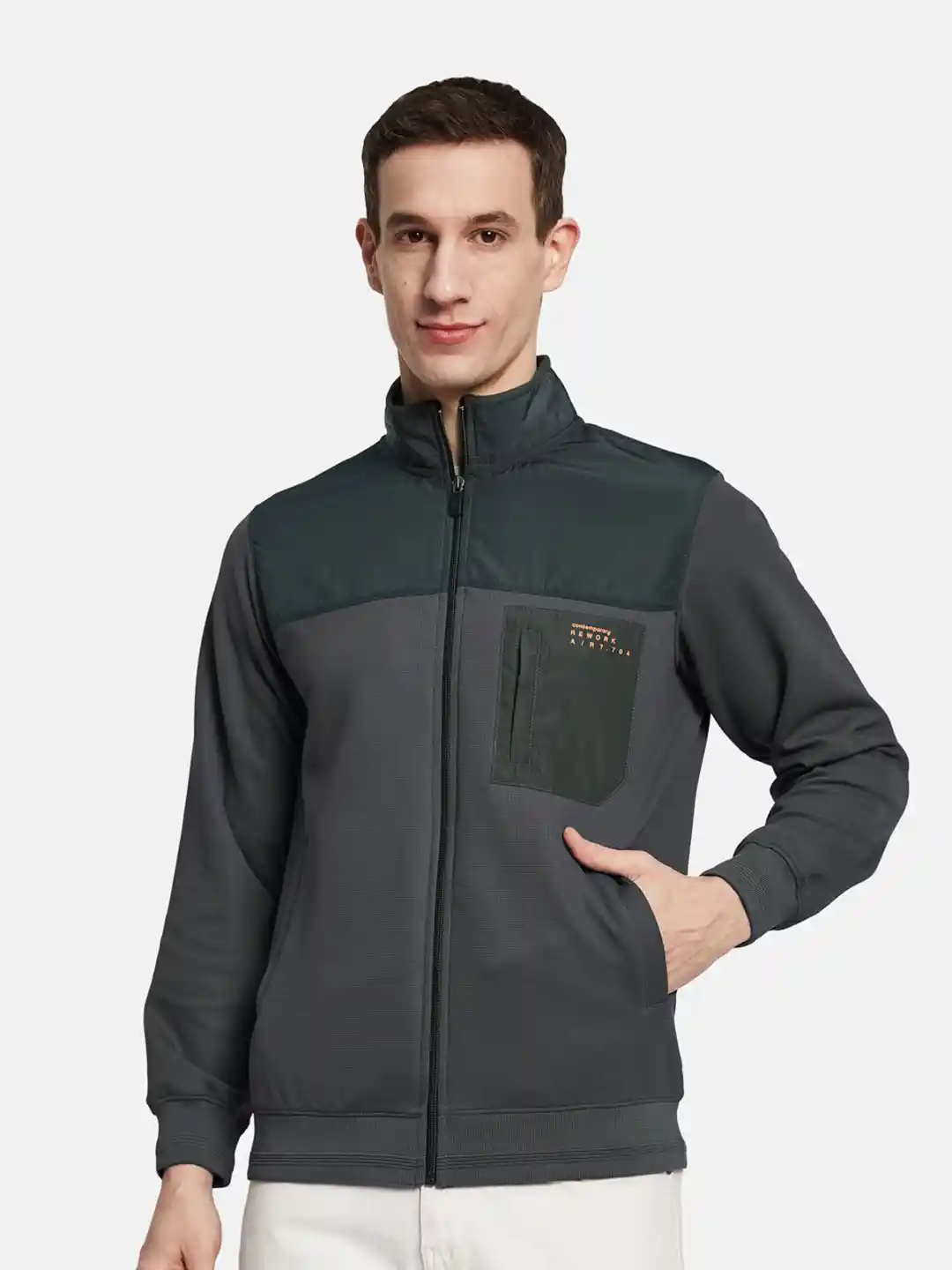 Buy Octave Men Mock Collar Long Sleeves Ribbed Sweatshirt