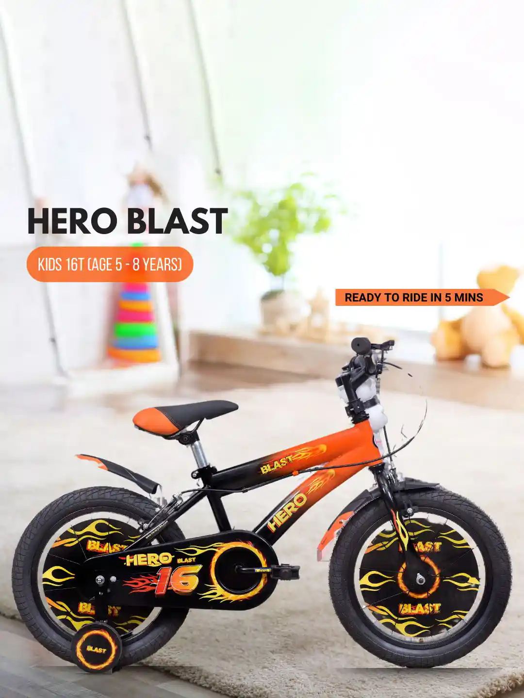 Buy Hero Kids Printed Blast 16T Single Speed Rigid Bicycle - Main Image