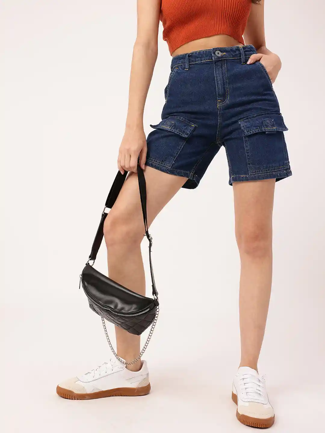 DressBerry Women Bermuda Fit Denim Cargo Shorts