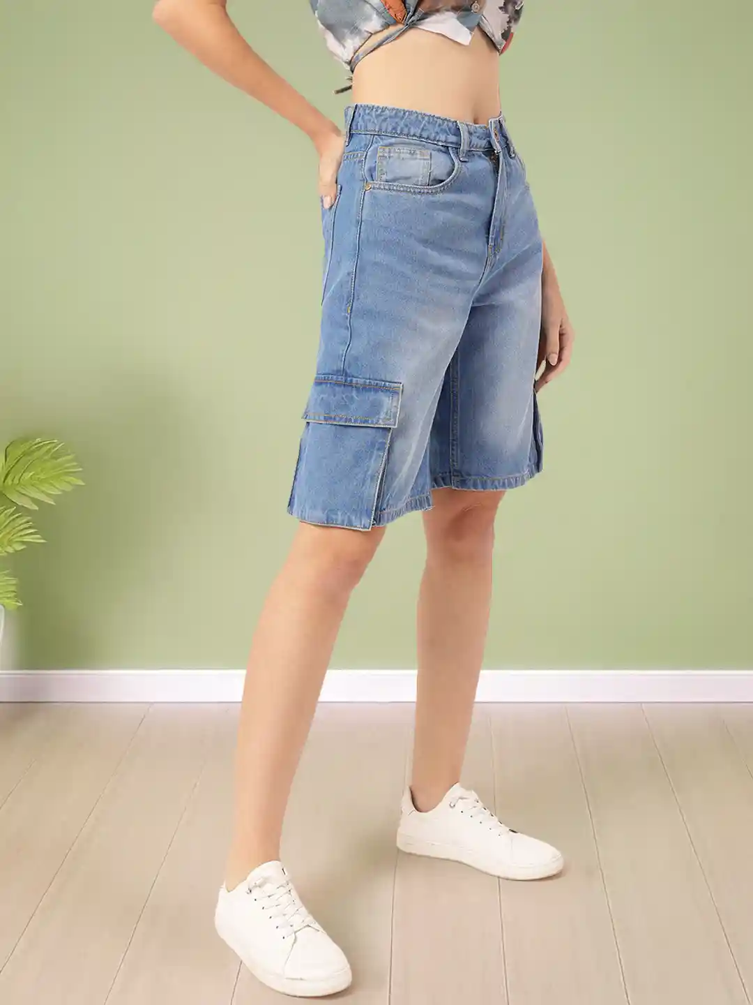 Buy DressBerry Women Washed Cargo Style Baggy Fit Denim Shorts