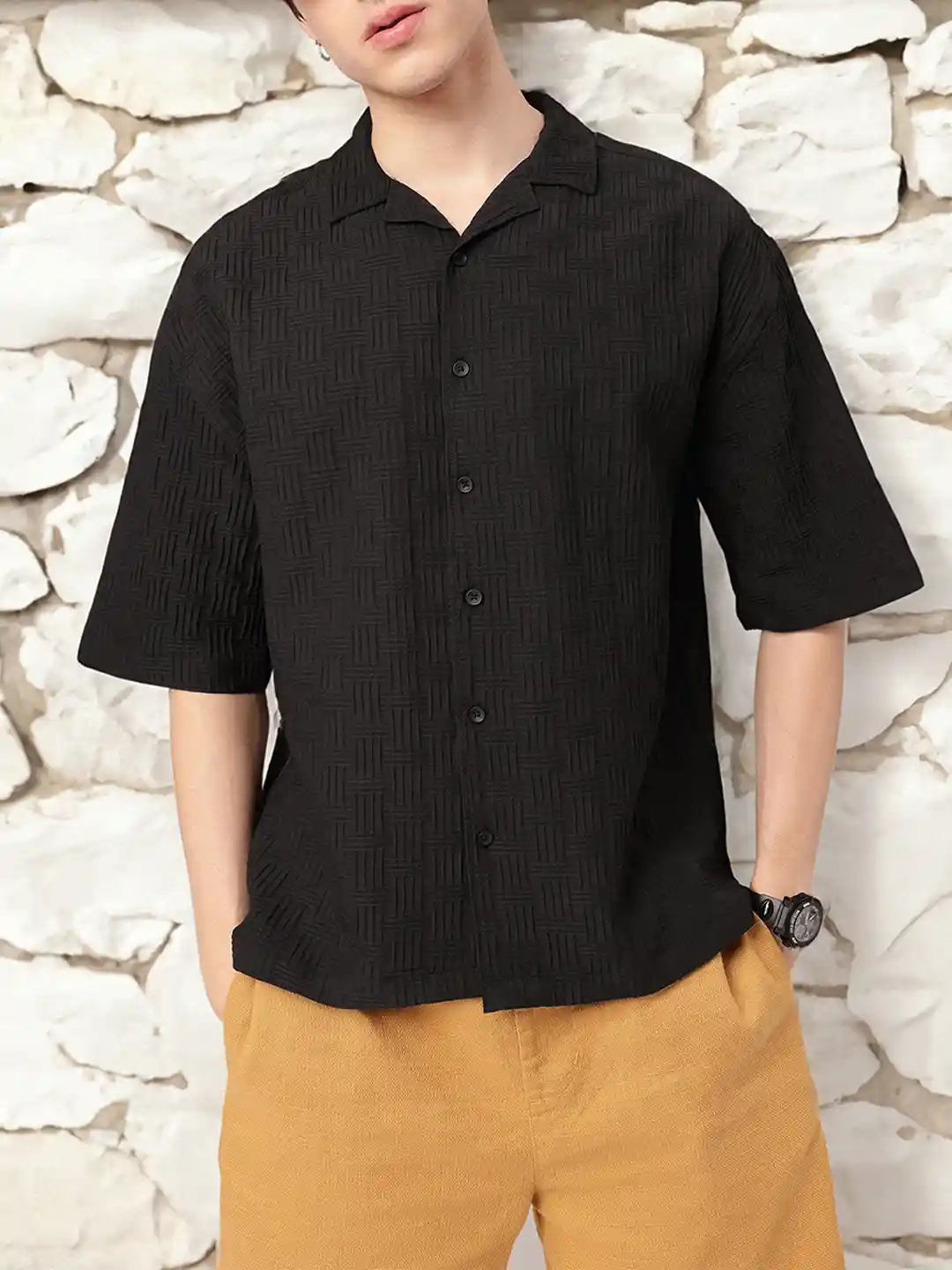 Buy Kook N Keech Texture Relaxed Korean Street Style Shirt