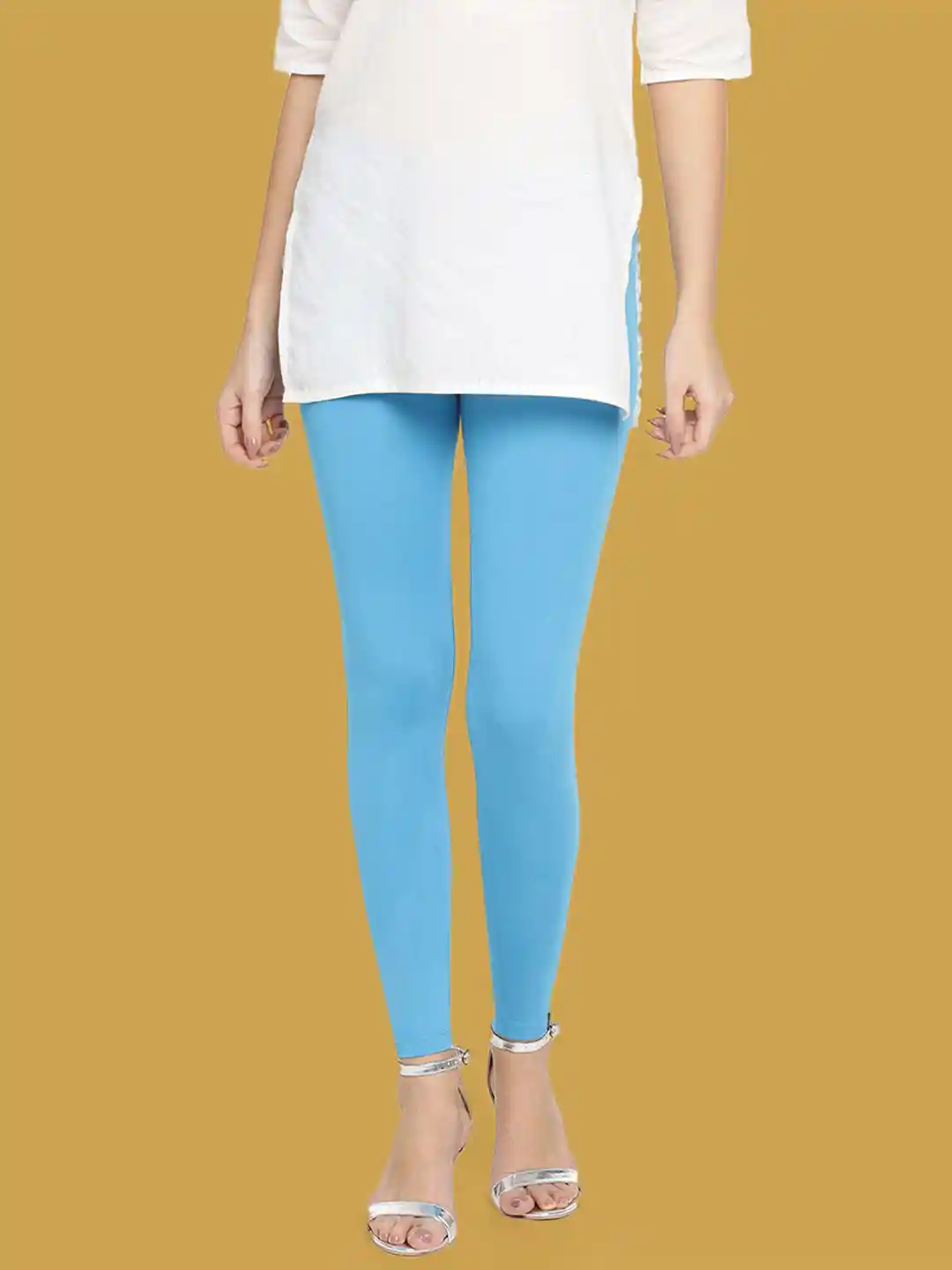 TWIN BIRDS Women Cotton Blend Solid Grand Turquoise Ankle Length Legging