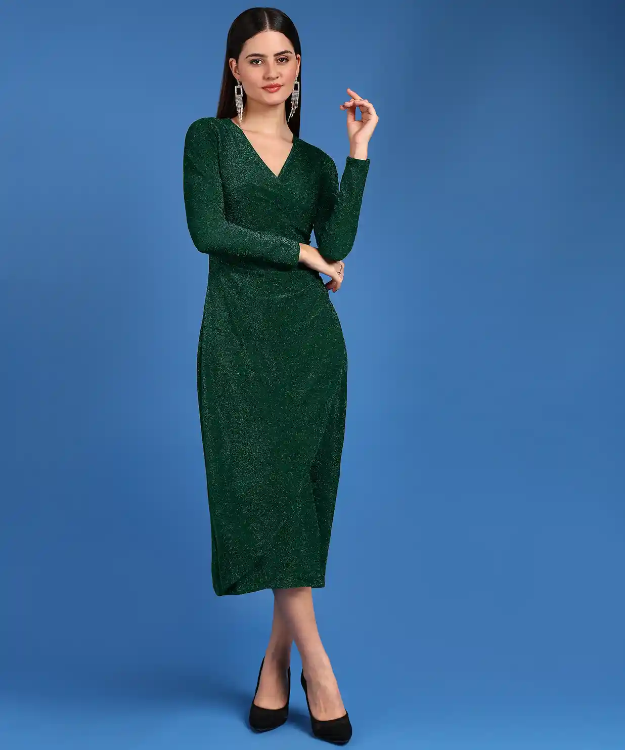 Buy SAFFE Women's Textured Full Sleeve V-Neck Bodycon Body Fitted