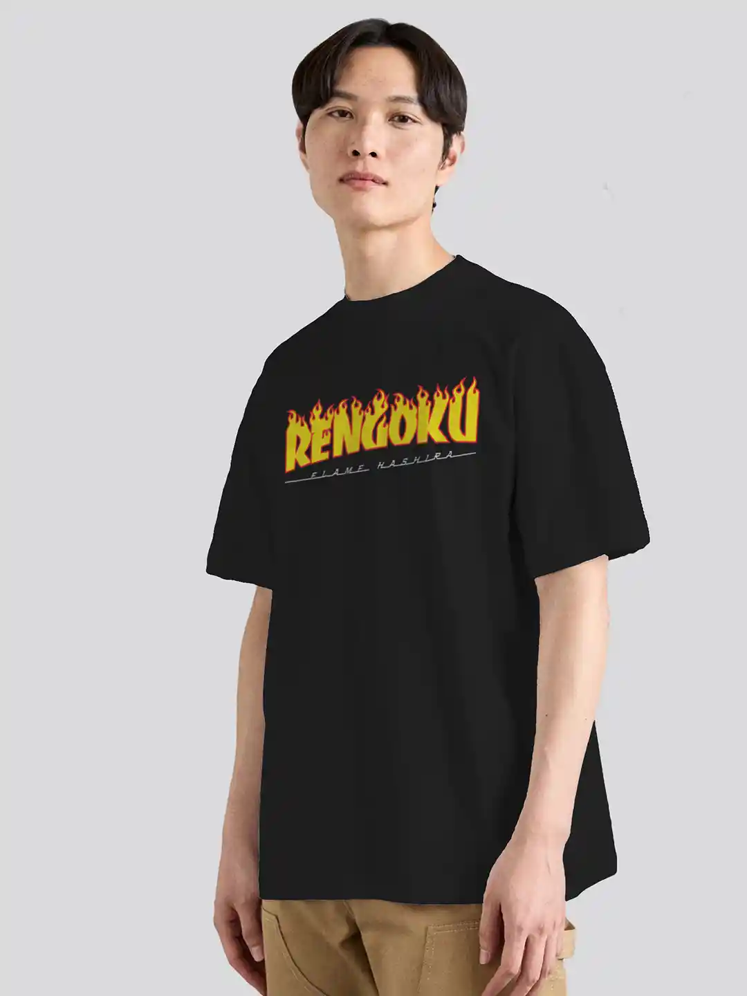 The Korhean Store Unisex Demon Slayer Rengoku Anime Streetwear Regular Fit  Graphic Printed Cotton Tshirt