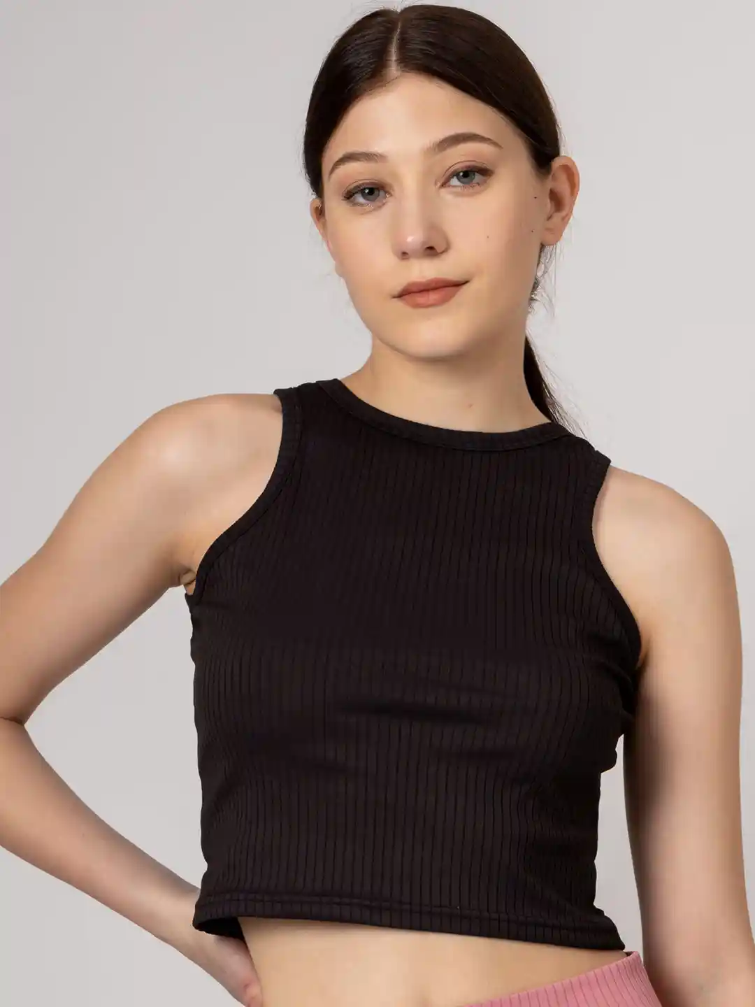 Buy PYR8 Women Redamancii Self Design Sleeveless Crop Spaghetti