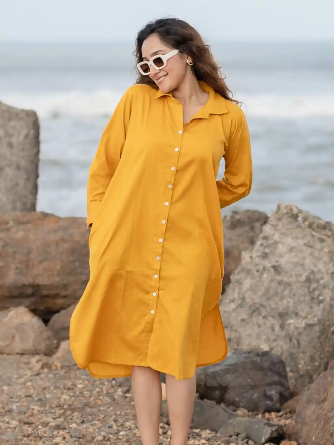 Buy Babli Saffron Yellow Shirt Dress Dresses for Women 32615347