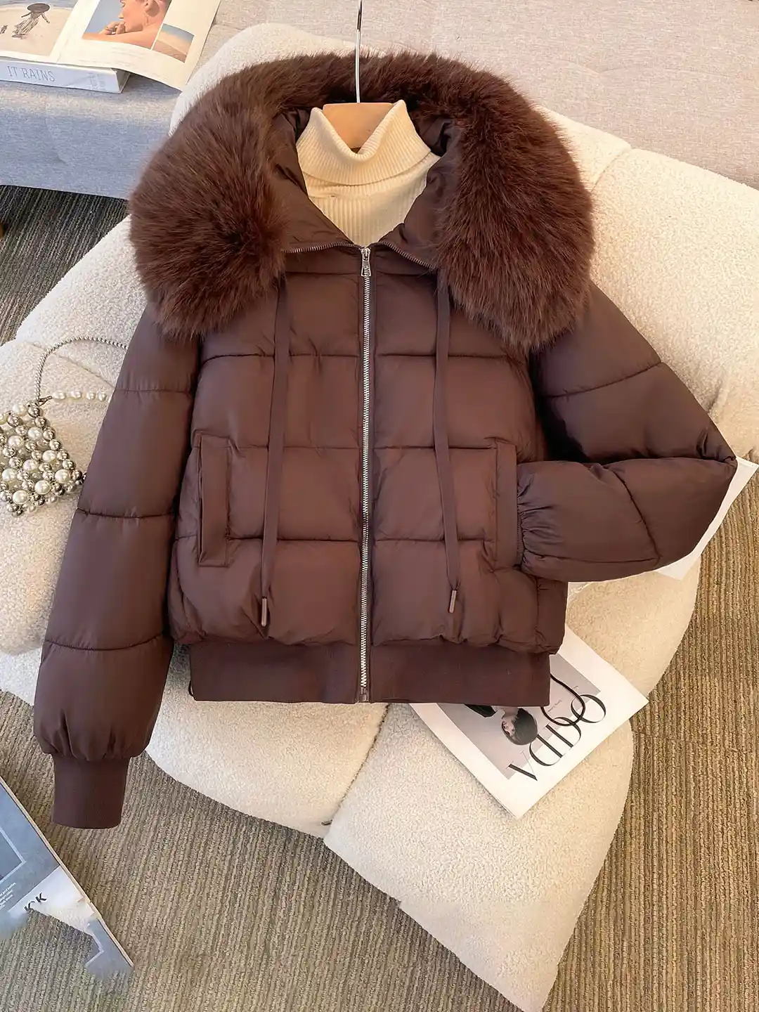 Alamode By Akanksha Dark Brown Bellamy Warm Parka Jacket with Fur