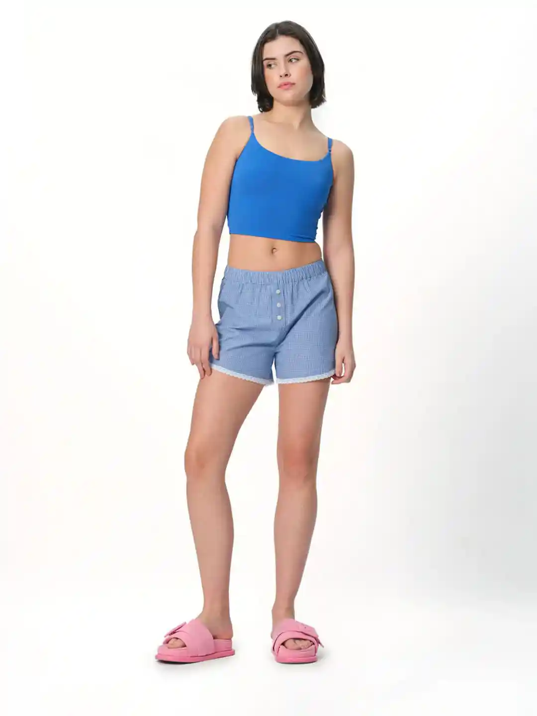 Buy Bonkers Corner Women Blue Lace Trimmed Boxer Shorts Shorts