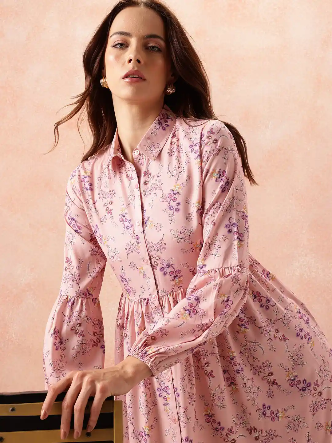 Buy all about you Floral Print Puff Sleeve Shirt Midi Dress