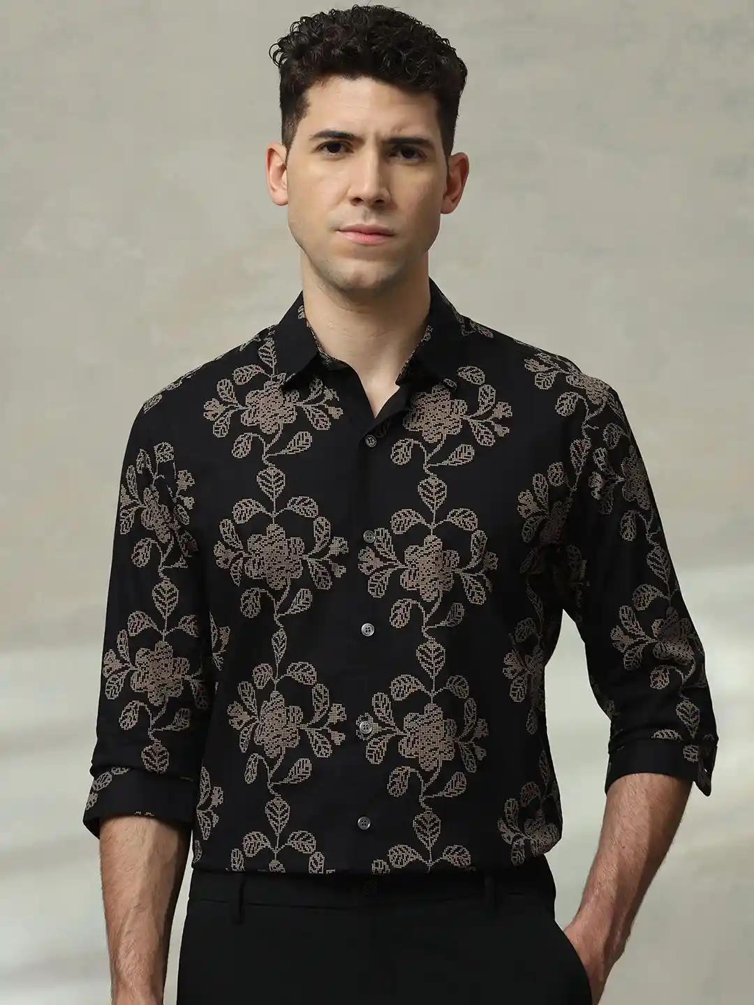 Buy Mufti Men Slim Fit Spread Collar Floral Printed Cotton Formal