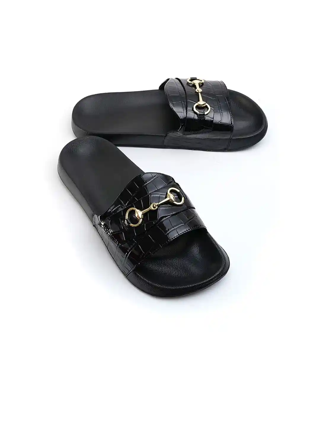 Buy MONKSTORY Men Old Money Horsebit Sliders Black Flip Flops