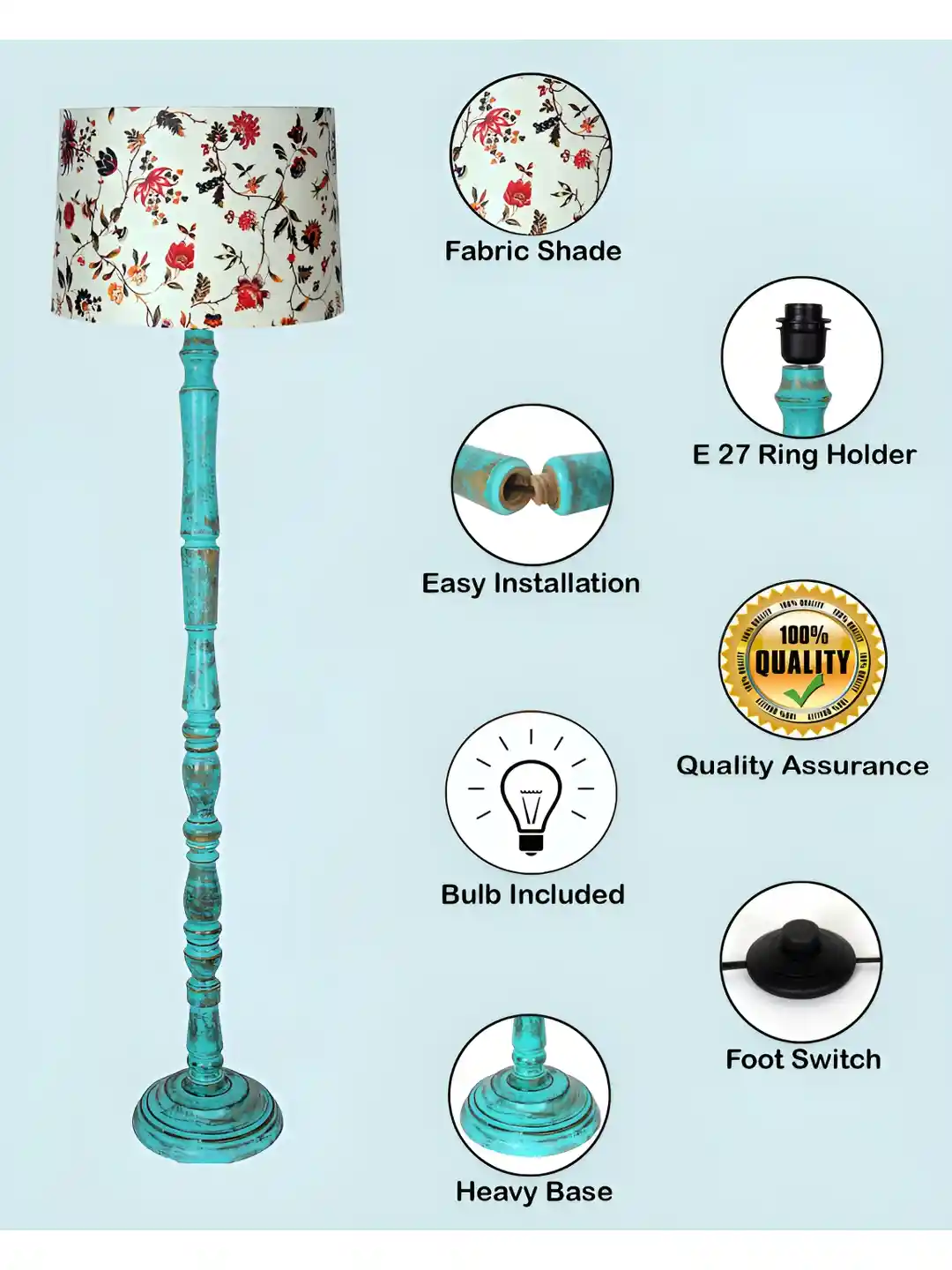 Buy Homesake Rose & Blue Printed Cylinder Shaped Wooden Floor Lamp