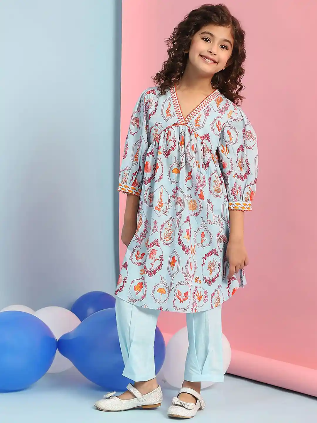 Buy Biba Girls Floral Printed Pure Cotton A-Line Kurta with
