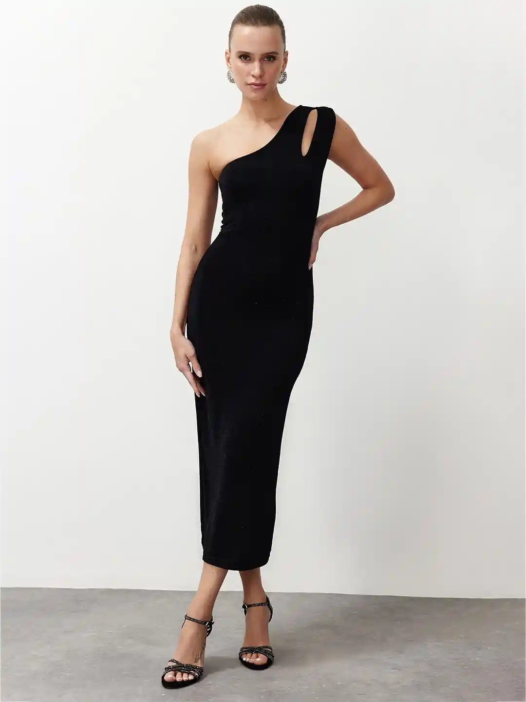 Trendyol One Shoulder PU Coated Bodycon Midi Dress