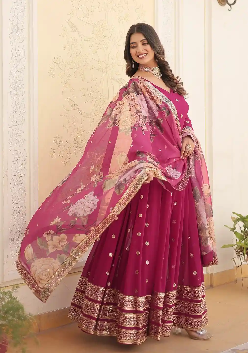 KALINI Women Embroidered V-Neck Anarkali Ethnic Dress With Dupatta