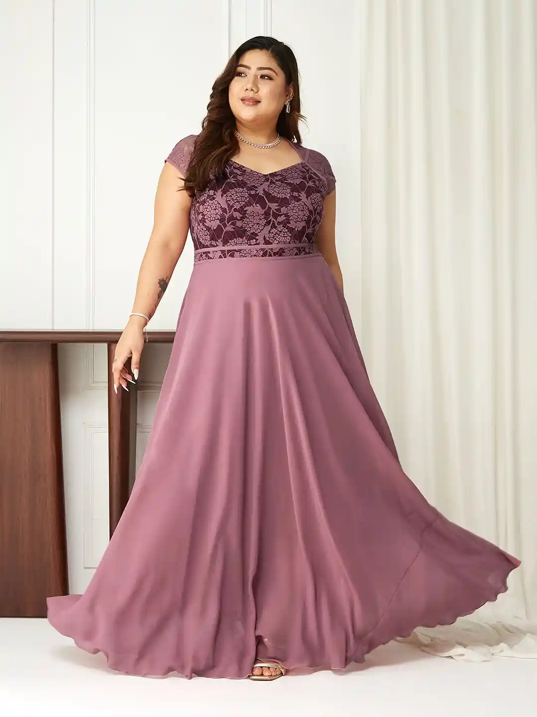 Buy Miss Chase A+ Plus Size Georgette Fit Flare Maxi Dress