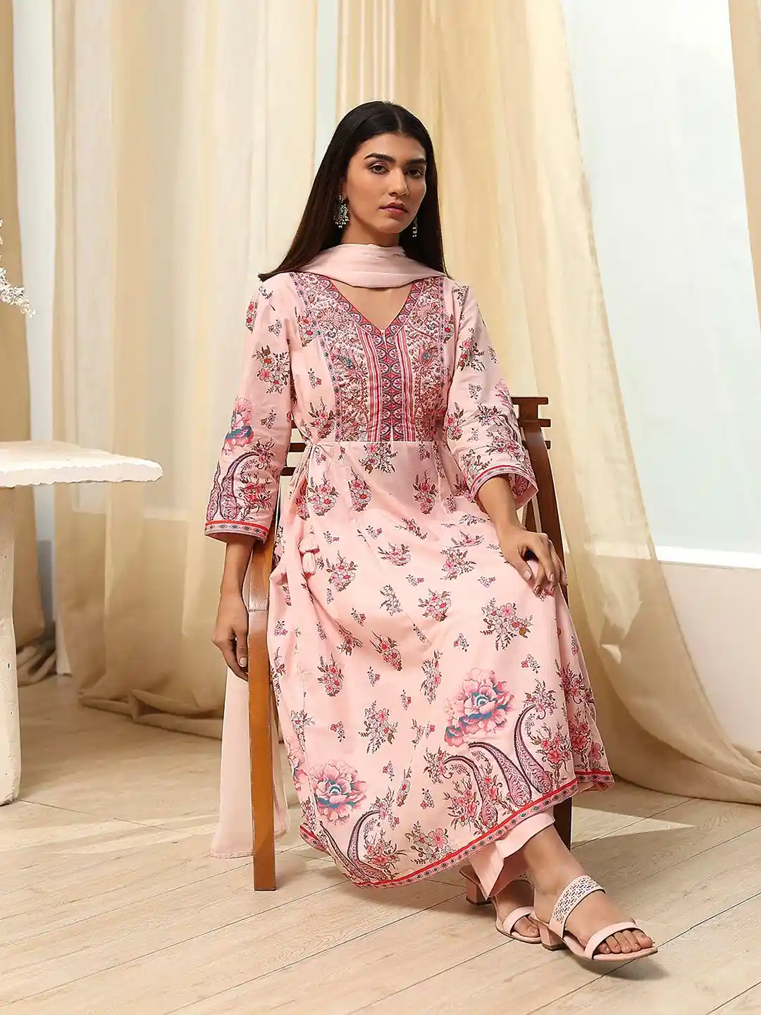 Buy Biba Women Floral Printed Regular Pure Cotton Kurta with