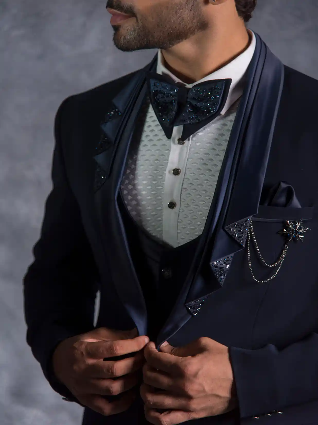 Denis Parkar Men Slim-Fit Single-Breasted Five-Piece Tuxedo Suit