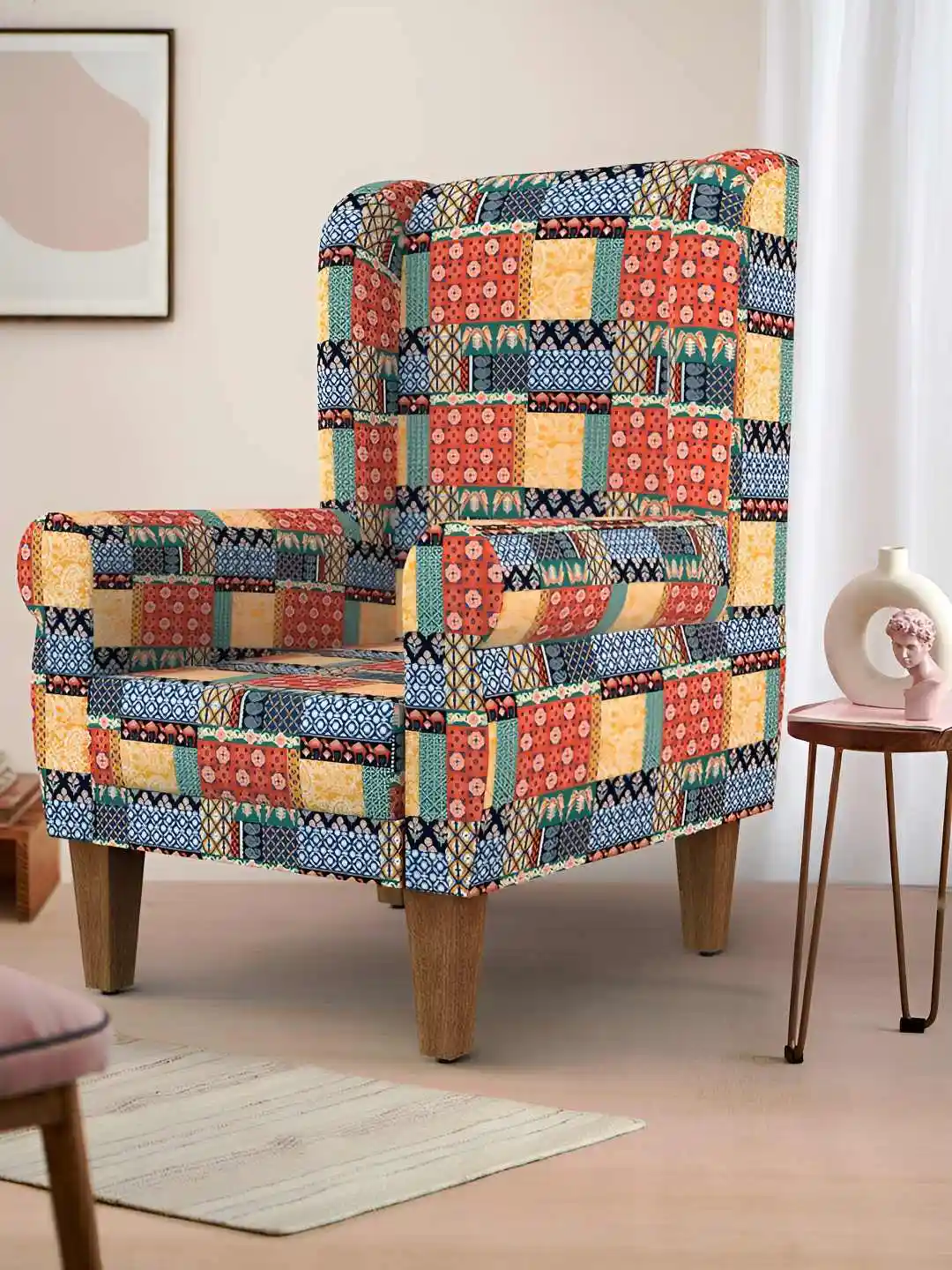 Buy Chumbak Begum Wing Red Blue Chair-Boho Patches Lounge
