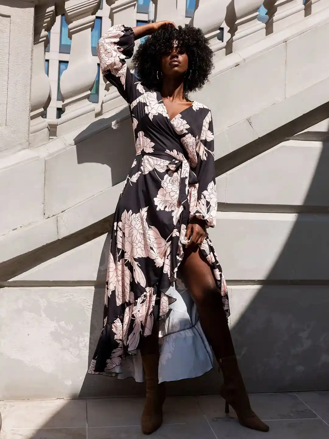 Printed Dress V Neck Floral Wrap Dress Floral Print V Neck Wrap