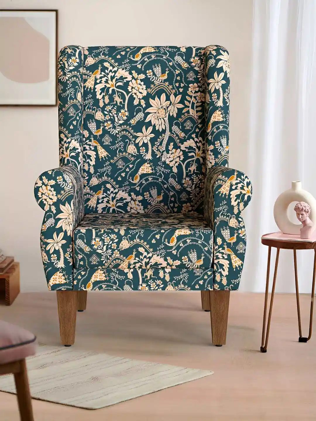 Buy Chumbak Kasuthi Green Begum Floral Printed Wing Chair Lounge